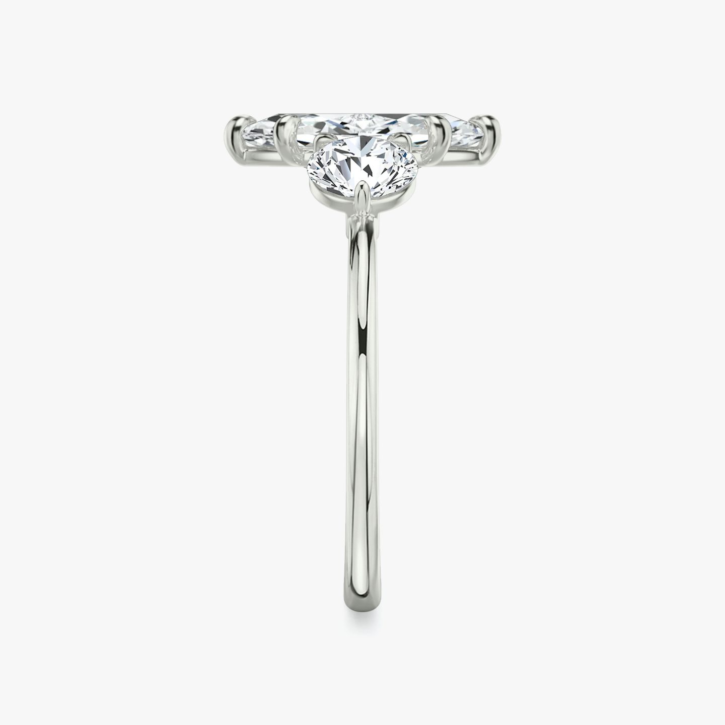 The Three Stone | Marquise | 18k | White Gold | bandAccent: Plain | sideStoneCarat: 0.50ct | sideStoneShape: Round Brilliant | diamondOrientation: vertical | caratWeight: other