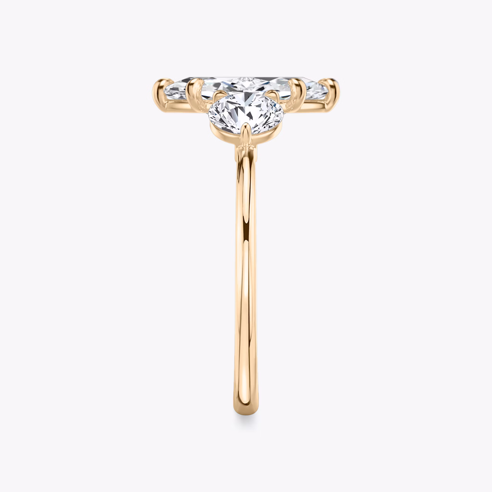 The Three Stone | Marquise | 14k | Rose Gold | bandAccent: Plain | sideStoneCarat: 0.50ct | sideStoneShape: Round Brilliant | diamondOrientation: vertical | caratWeight: other