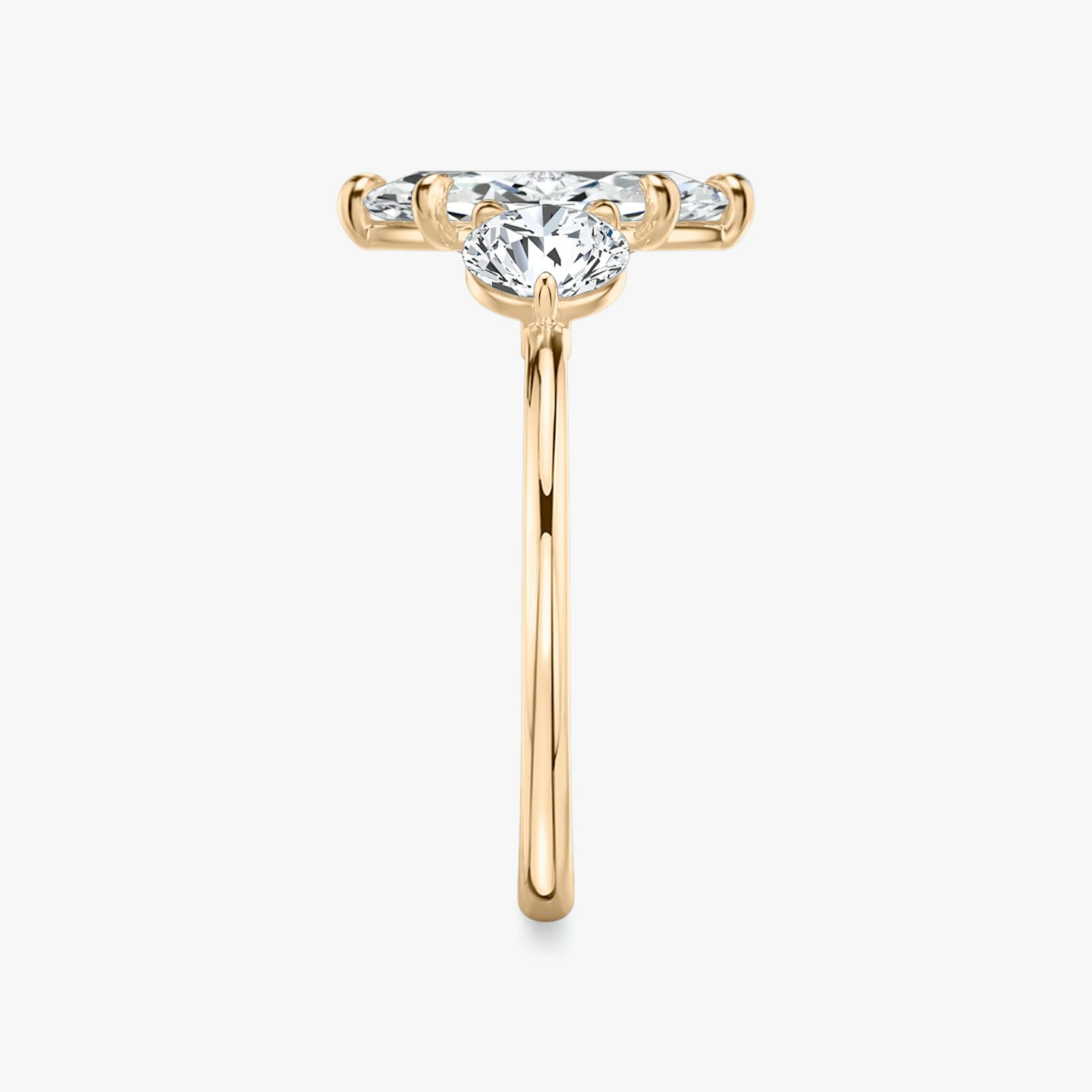 The Three Stone | Marquise | 14k | Rose Gold | bandAccent: Plain | sideStoneCarat: 0.50ct | sideStoneShape: Round Brilliant | diamondOrientation: vertical | caratWeight: other