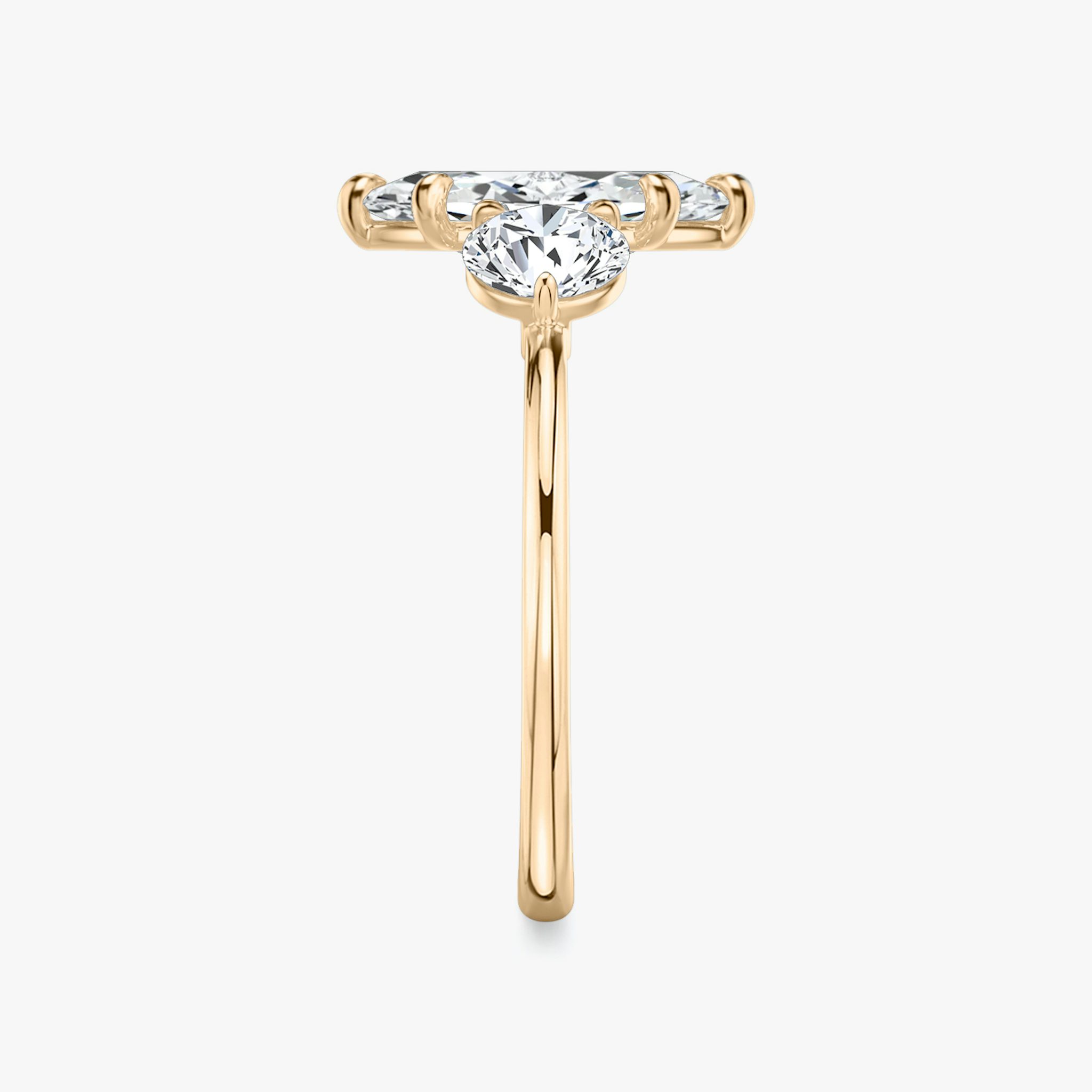 The Three Stone | Marquise | 14k | Rose Gold | bandAccent: Plain | sideStoneCarat: 0.50ct | sideStoneShape: Round Brilliant | diamondOrientation: vertical | caratWeight: other