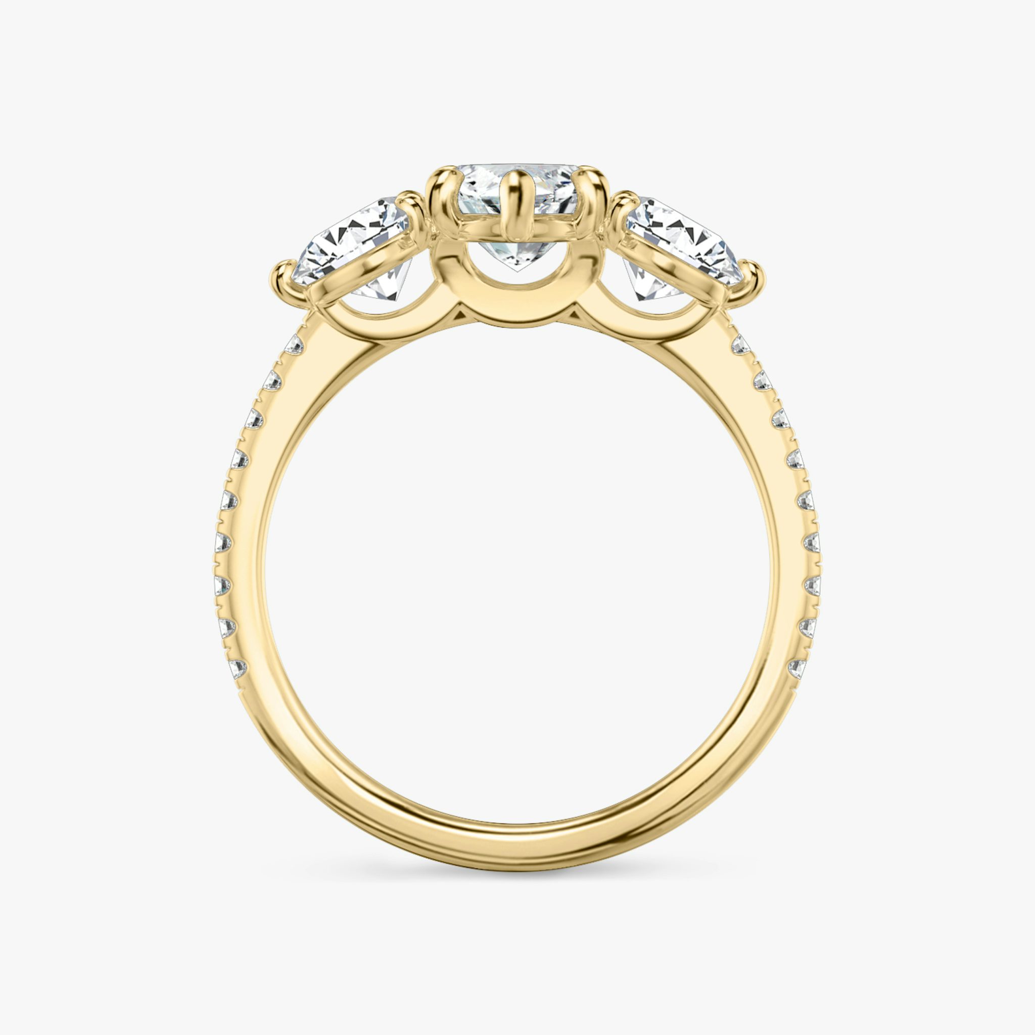 The Three Stone | Marquise | 18k | Yellow Gold | bandAccent: Pavé | sideStoneCarat: 0.50ct | sideStoneShape: Round Brilliant | diamondOrientation: vertical | caratWeight: other