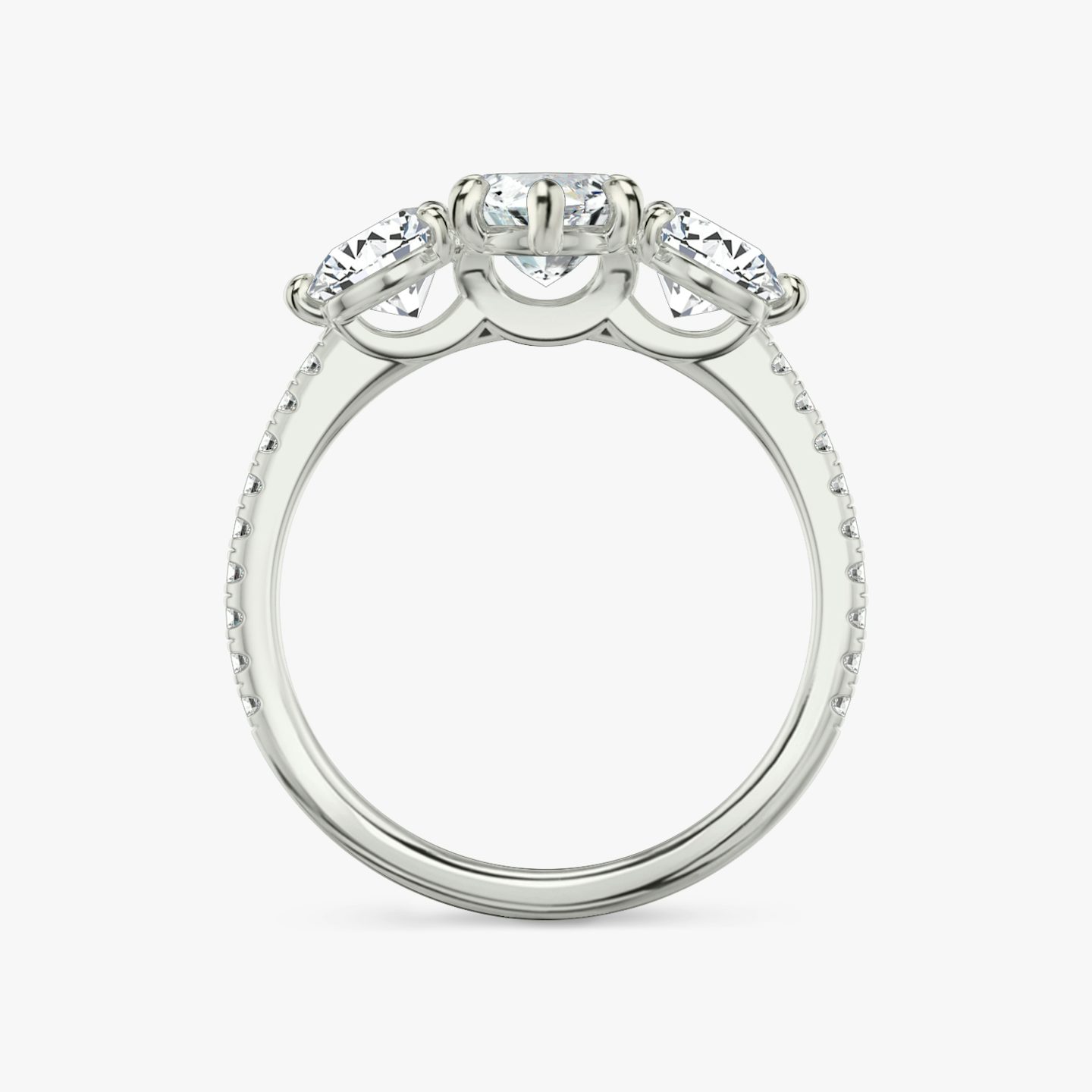 The Three Stone | Marquise | 18k | White Gold | bandAccent: Pavé | sideStoneCarat: 0.50ct | sideStoneShape: Round Brilliant | diamondOrientation: vertical | caratWeight: other