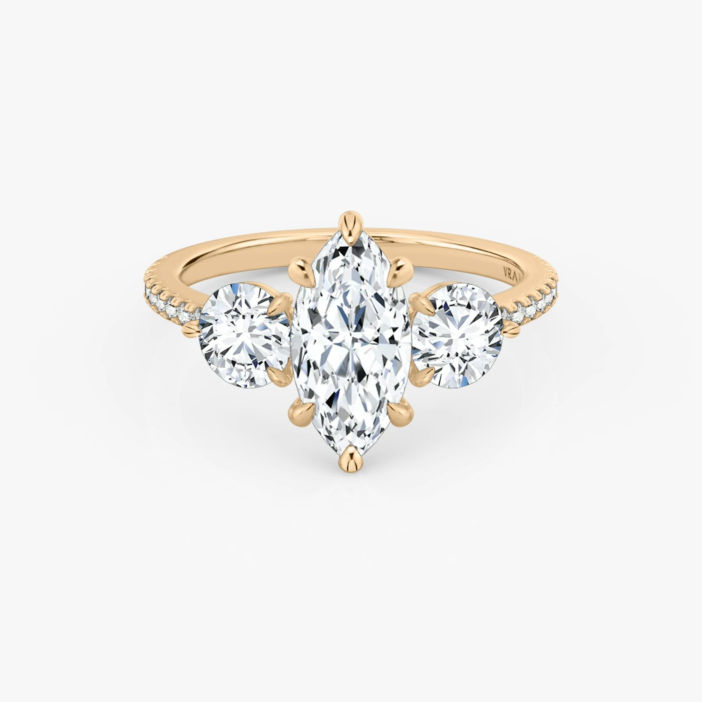Three Stone | Marquise | 14k | Roségold | bandAccent: Mit Pavé-Besatz | sideStoneCarat: 0.50ct | sideStoneShape: Rund | diamondOrientation: vertical | caratWeight: other