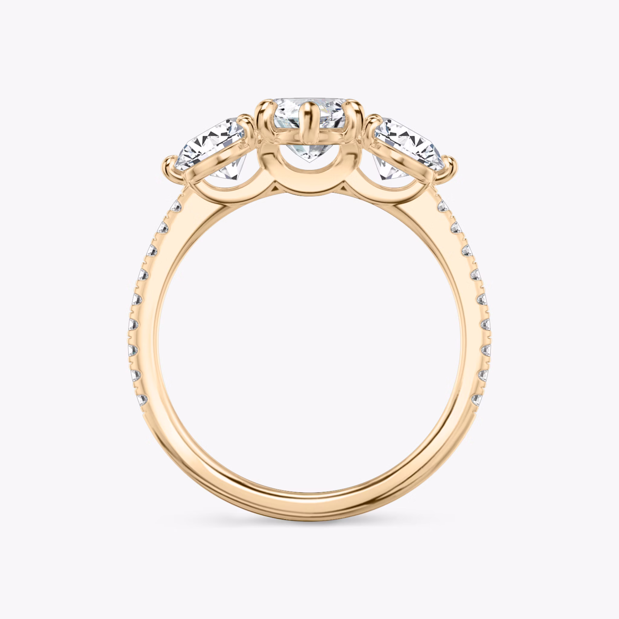 The Three Stone | Marquise | 14k | Rose Gold | bandAccent: Pavé | sideStoneCarat: 0.50ct | sideStoneShape: Round Brilliant | diamondOrientation: vertical | caratWeight: other