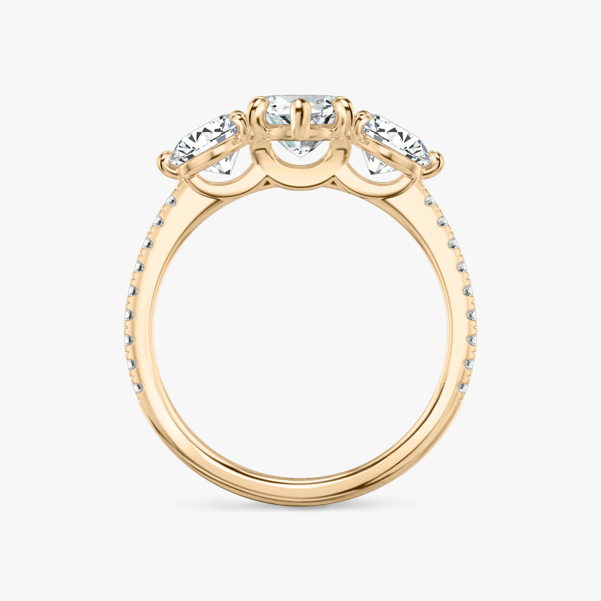 The Three Stone | Marquise | 14k | Rose Gold | bandAccent: Pavé | sideStoneCarat: 0.50ct | sideStoneShape: Round Brilliant | diamondOrientation: vertical | caratWeight: other