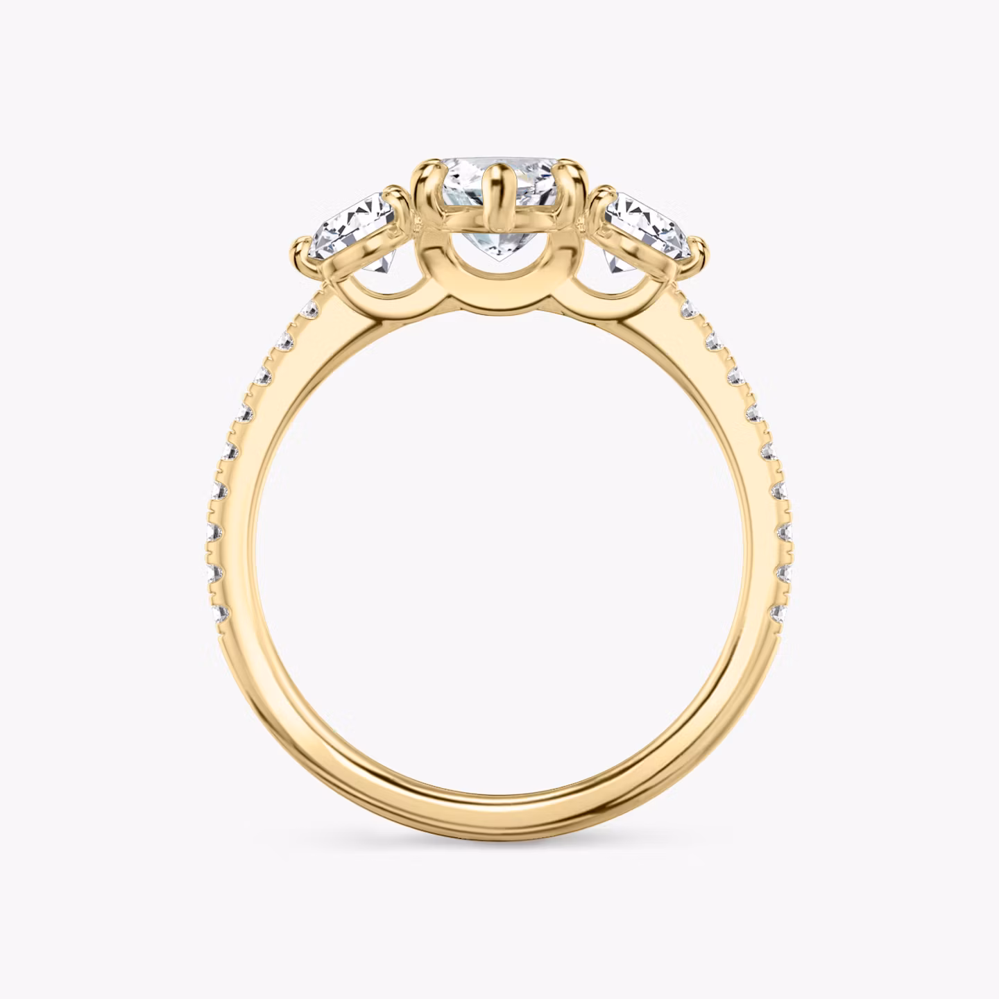 The Three Stone | Marquise | 18k | Yellow Gold | bandAccent: Pavé | sideStoneCarat: 0.25ct | sideStoneShape: Round Brilliant | diamondOrientation: vertical | caratWeight: other