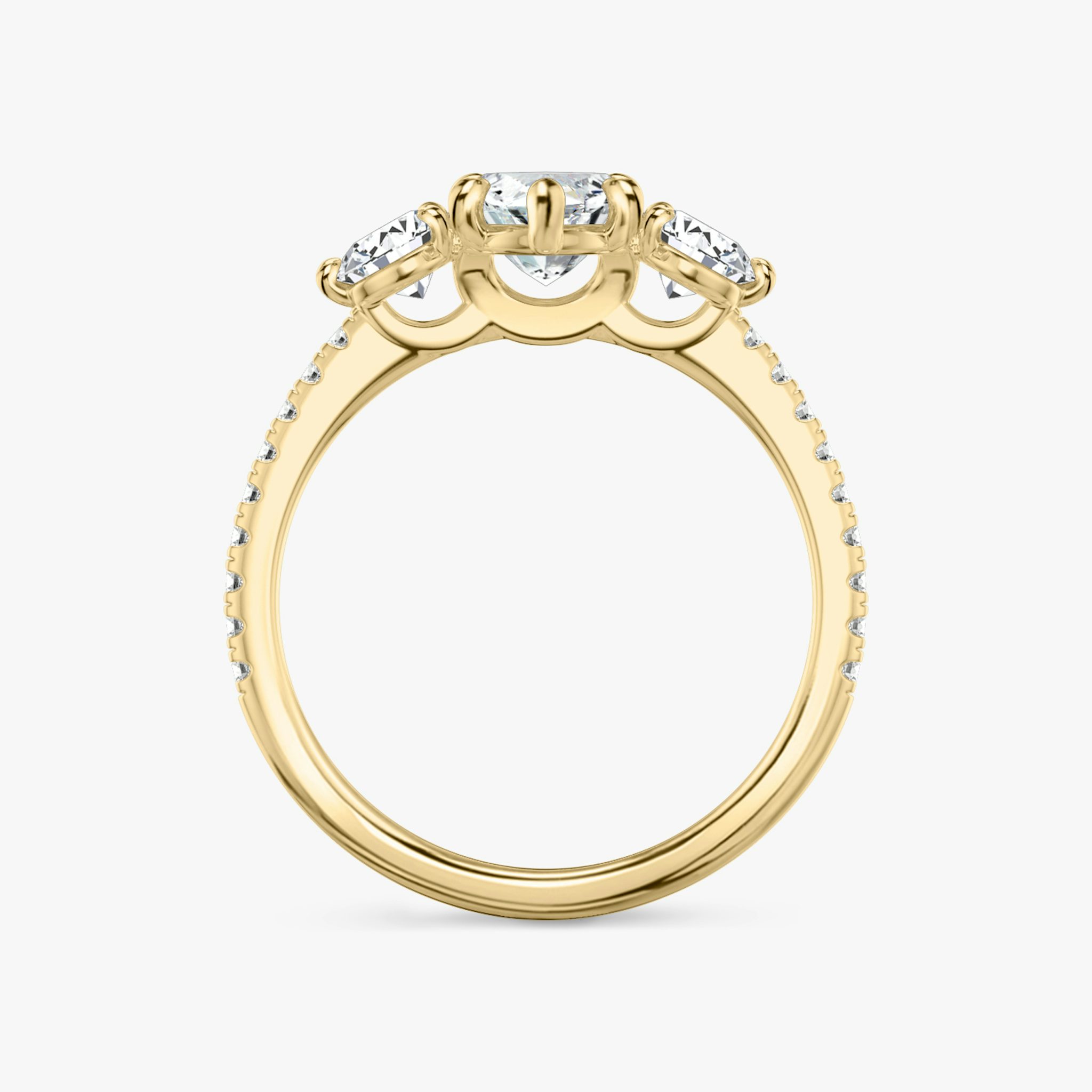 The Three Stone | Marquise | 18k | Yellow Gold | bandAccent: Pavé | sideStoneCarat: 0.25ct | sideStoneShape: Round Brilliant | diamondOrientation: vertical | caratWeight: other