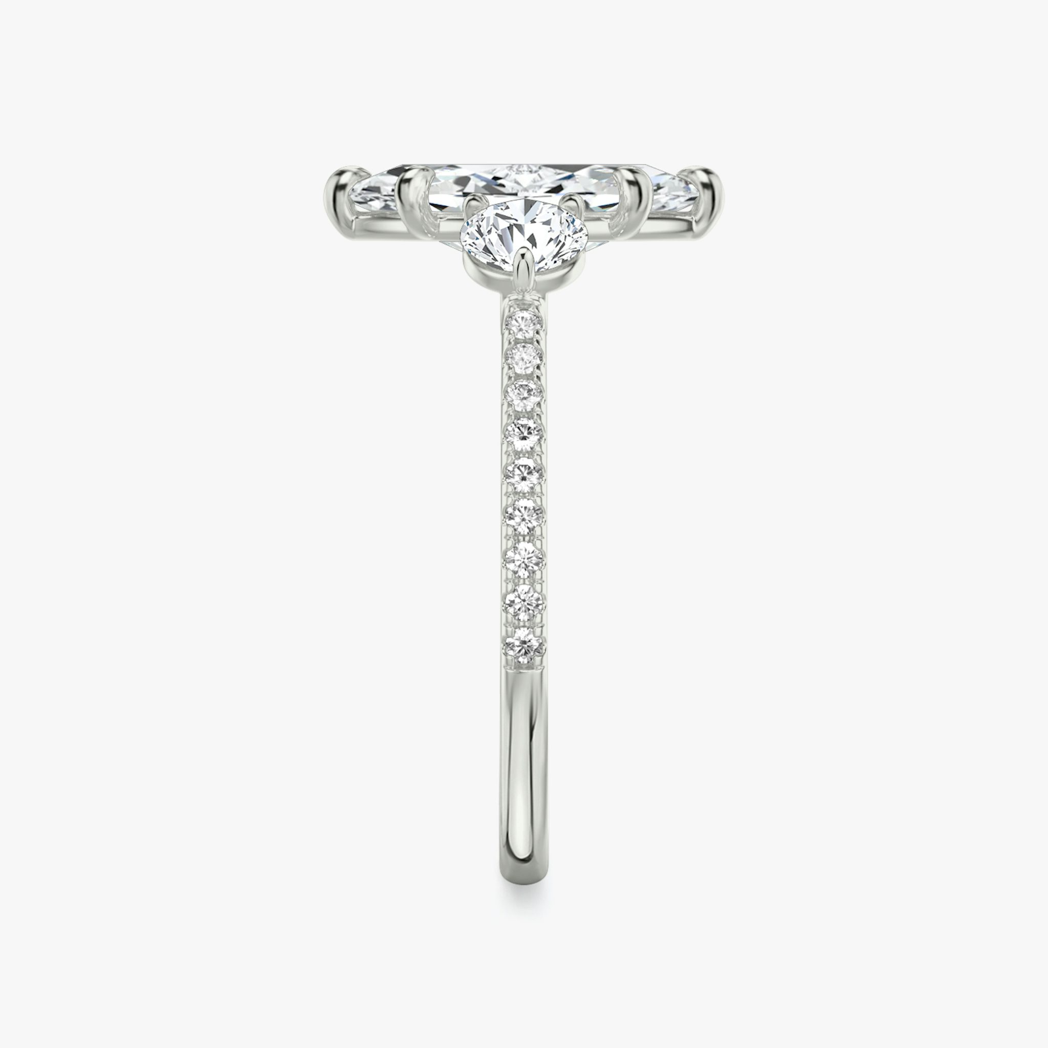 The Three Stone | Marquise | 18k | White Gold | bandAccent: Pavé | sideStoneCarat: 0.25ct | sideStoneShape: Round Brilliant | diamondOrientation: vertical | caratWeight: other