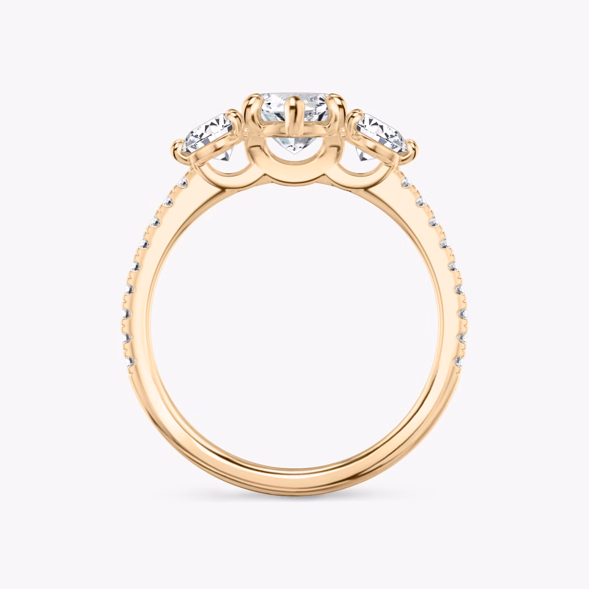 The Three Stone | Marquise | 14k | Rose Gold | bandAccent: Pavé | sideStoneCarat: 0.25ct | sideStoneShape: Round Brilliant | diamondOrientation: vertical | caratWeight: other