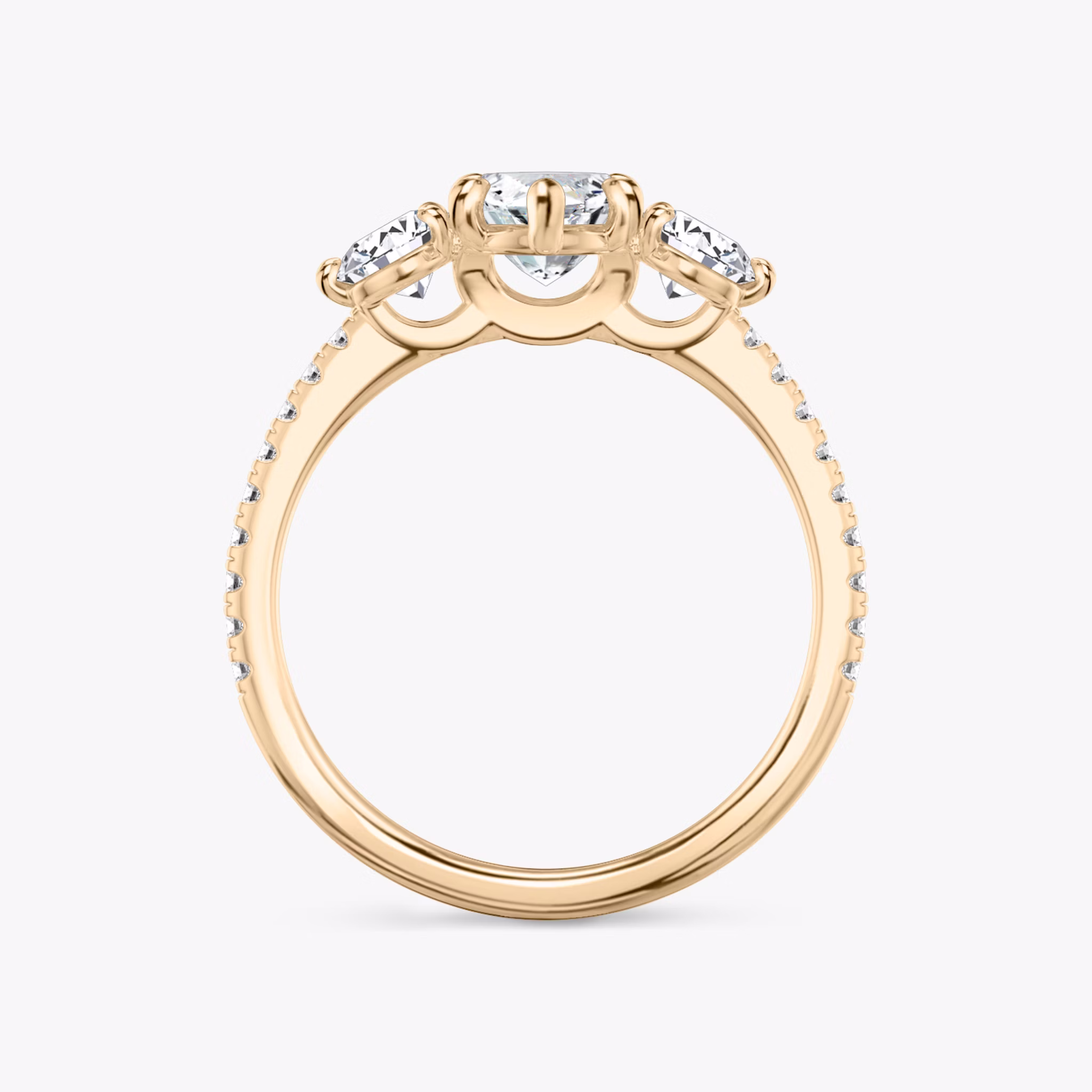The Three Stone | Marquise | 14k | Rose Gold | bandAccent: Pavé | sideStoneCarat: 0.25ct | sideStoneShape: Round Brilliant | diamondOrientation: vertical | caratWeight: other