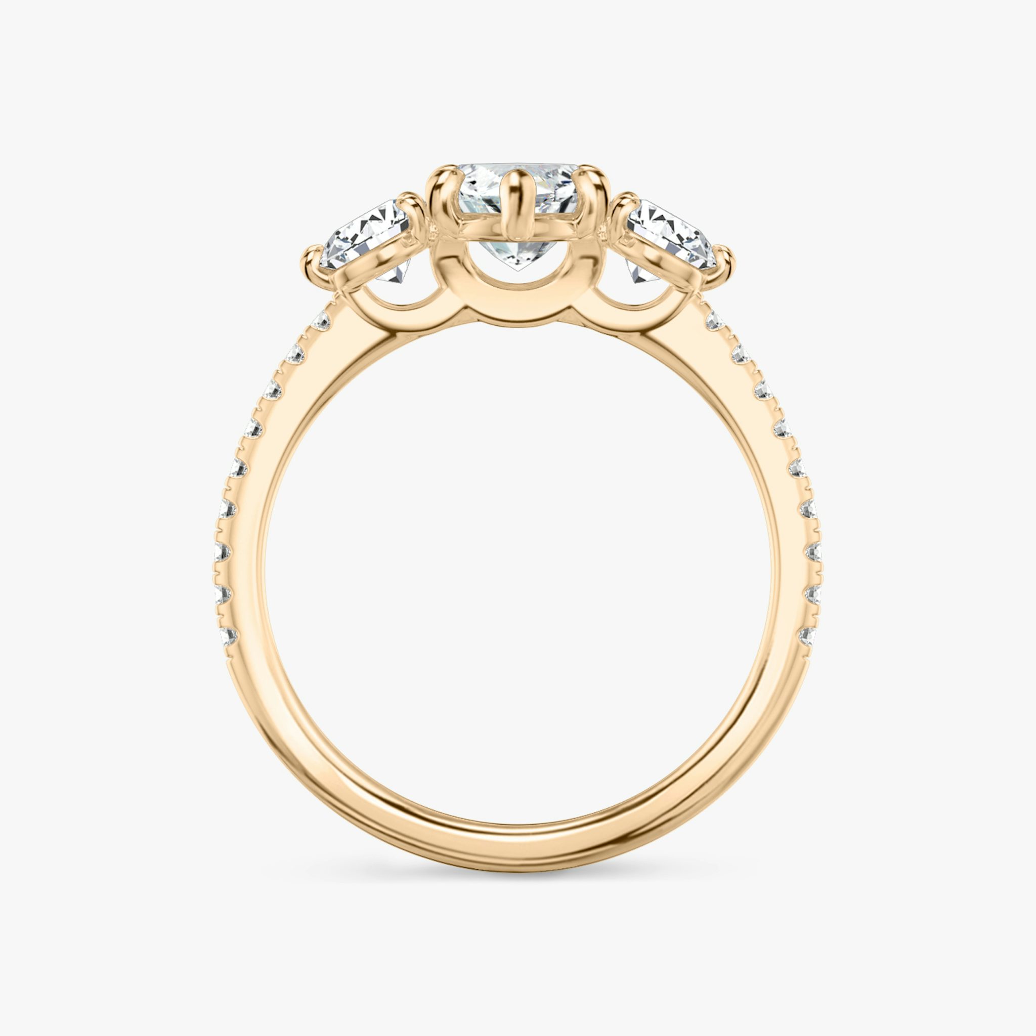 The Three Stone | Marquise | 14k | Rose Gold | bandAccent: Pavé | sideStoneCarat: 0.25ct | sideStoneShape: Round Brilliant | diamondOrientation: vertical | caratWeight: other