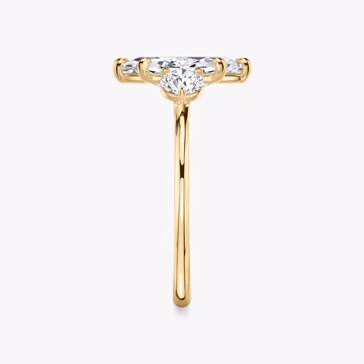 The Three Stone | Marquise | 18k | Yellow Gold | bandAccent: Plain | sideStoneCarat: 0.25ct | sideStoneShape: Round Brilliant | diamondOrientation: vertical | caratWeight: other