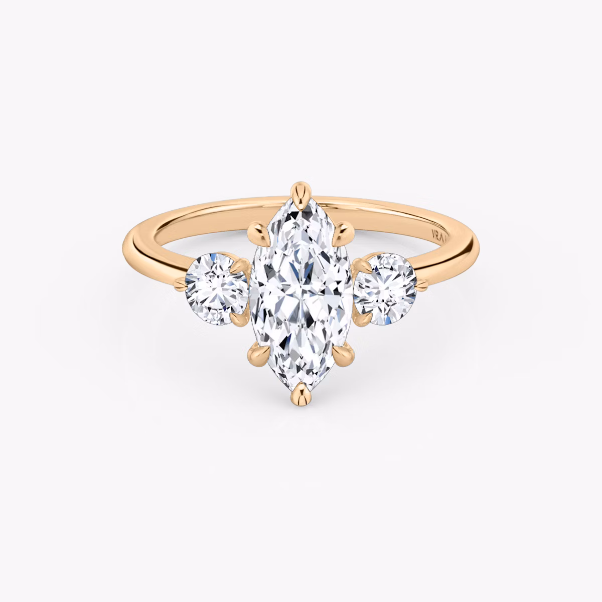 The Three Stone | Marquise | 14k | Rose Gold | bandAccent: Plain | sideStoneCarat: 0.25ct | sideStoneShape: Round Brilliant | diamondOrientation: vertical | caratWeight: other