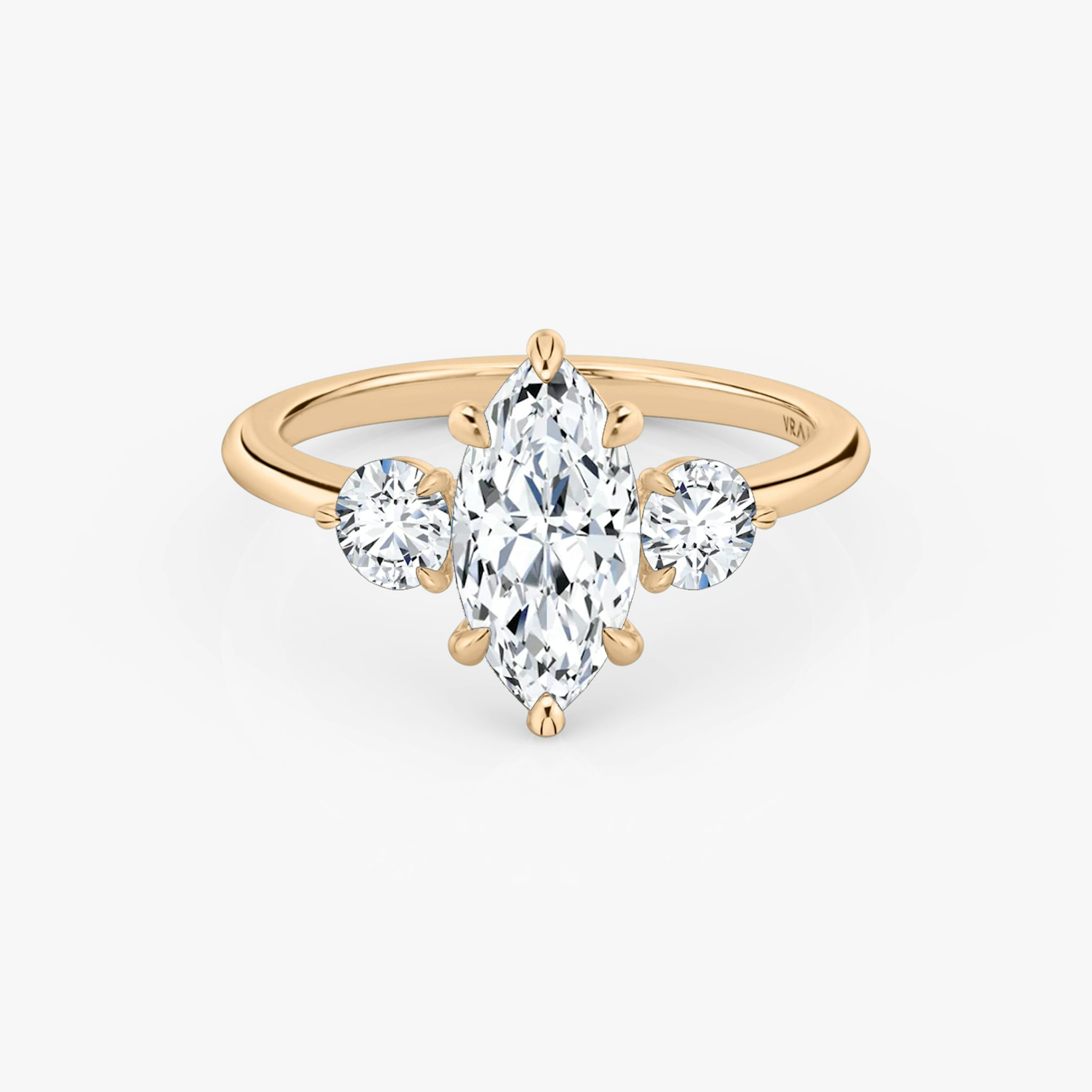 The Three Stone | Marquise | 14k | Rose Gold | bandAccent: Plain | sideStoneCarat: 0.25ct | sideStoneShape: Round Brilliant | diamondOrientation: vertical | caratWeight: other