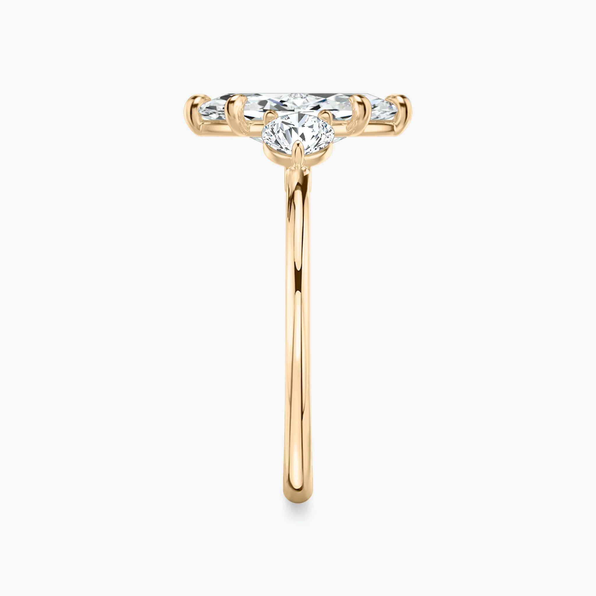 The Three Stone | Marquise | 14k | Rose Gold | bandAccent: Plain | sideStoneCarat: 0.25ct | sideStoneShape: Round Brilliant | diamondOrientation: vertical | caratWeight: other