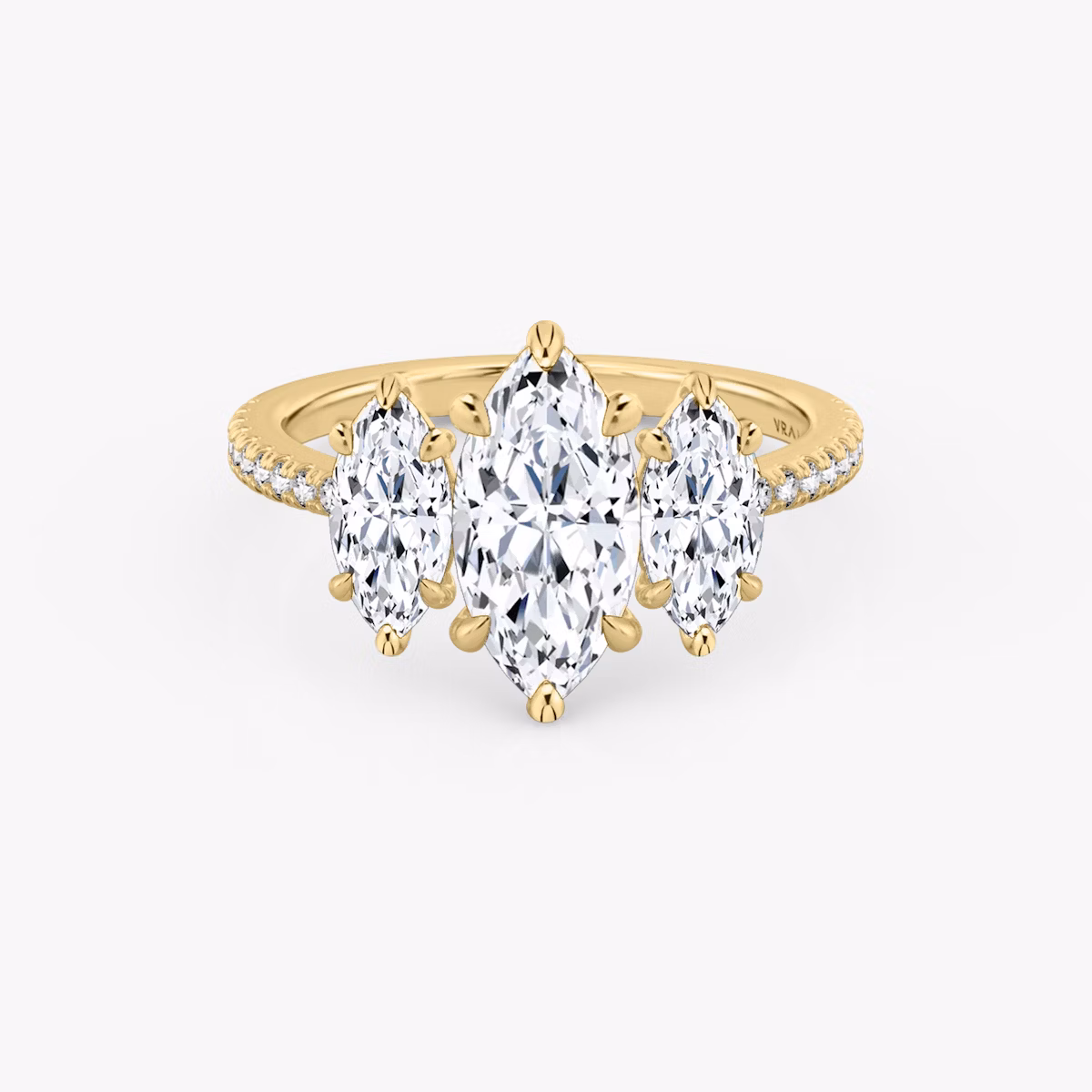 Three Stone | Marquise | 18k | Gelbgold | bandAccent: Mit Pavé-Besatz | sideStoneCarat: 0.50ct | sideStoneShape: Marquise | diamondOrientation: vertical | caratWeight: other