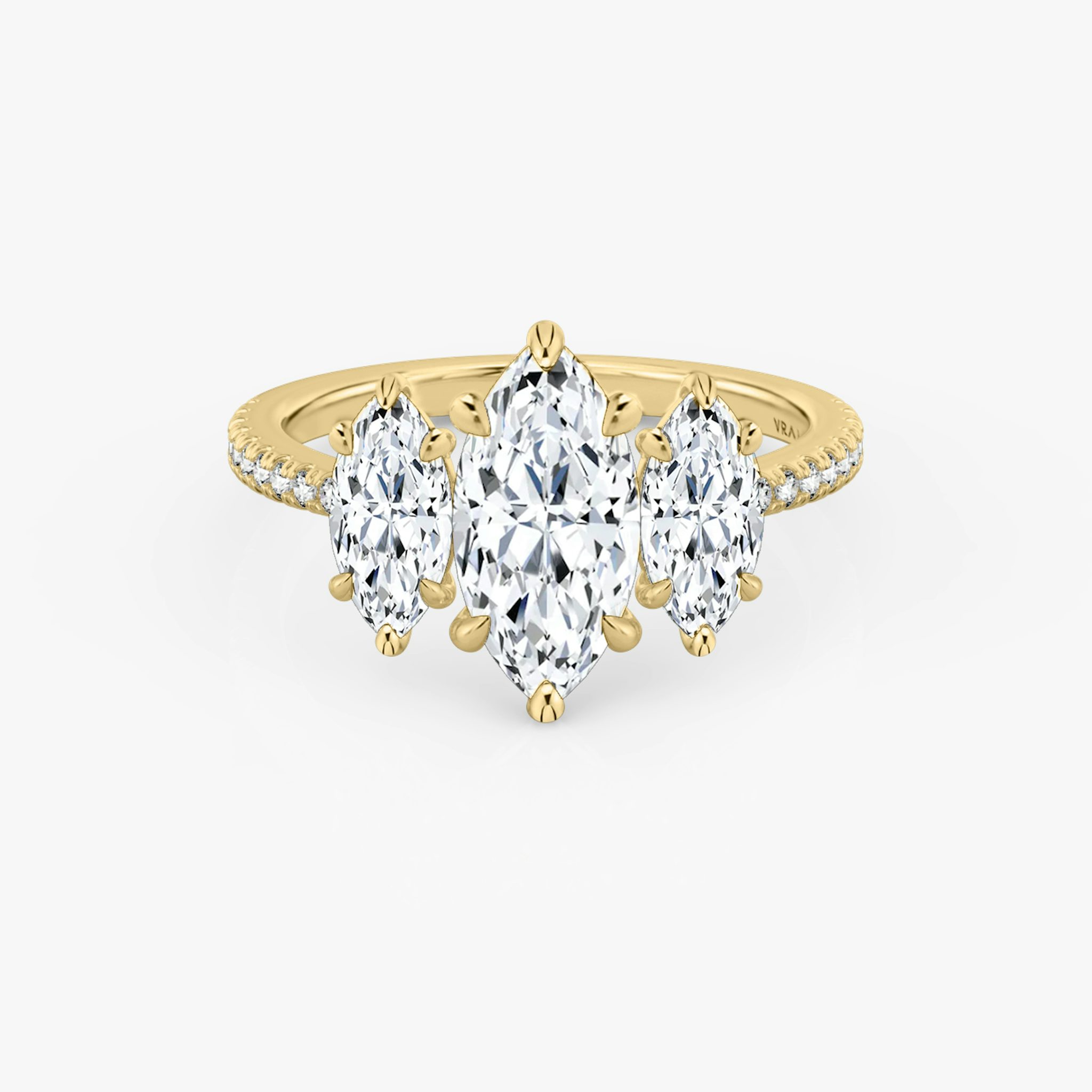 The Three Stone | Marquise | 18k | Yellow Gold | bandAccent: Pavé | sideStoneCarat: 0.50ct | sideStoneShape: Marquise | diamondOrientation: vertical | caratWeight: other