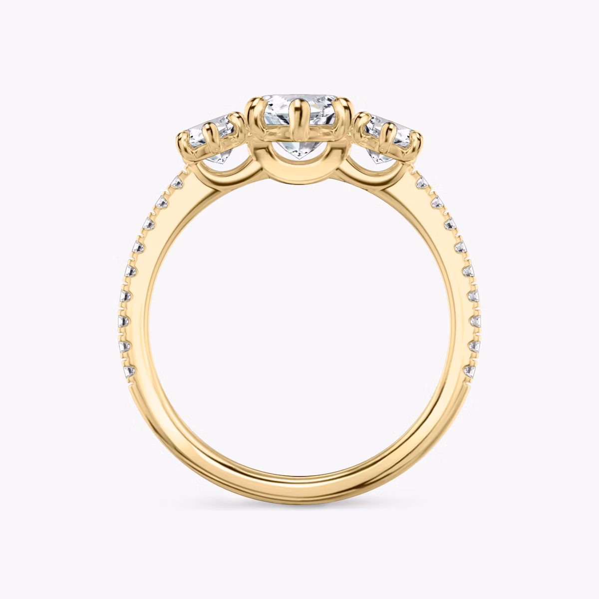 Three Stone | Marquise | 18k | Gelbgold | bandAccent: Mit Pavé-Besatz | sideStoneCarat: 0.50ct | sideStoneShape: Marquise | diamondOrientation: vertical | caratWeight: other