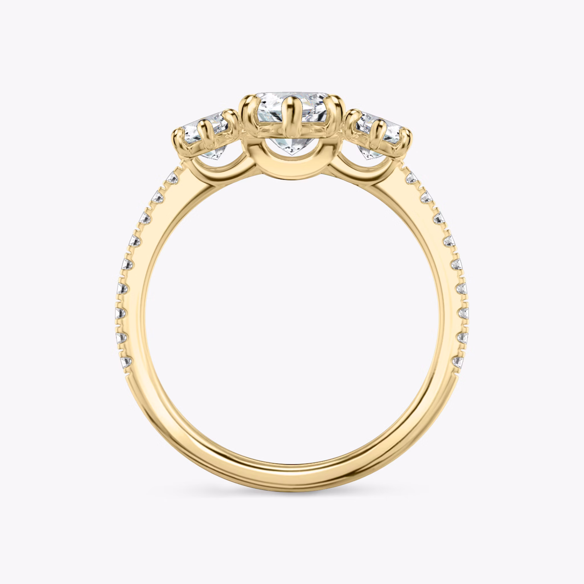 The Three Stone | Marquise | 18k | Yellow Gold | bandAccent: Pavé | sideStoneCarat: 0.50ct | sideStoneShape: Marquise | diamondOrientation: vertical | caratWeight: other