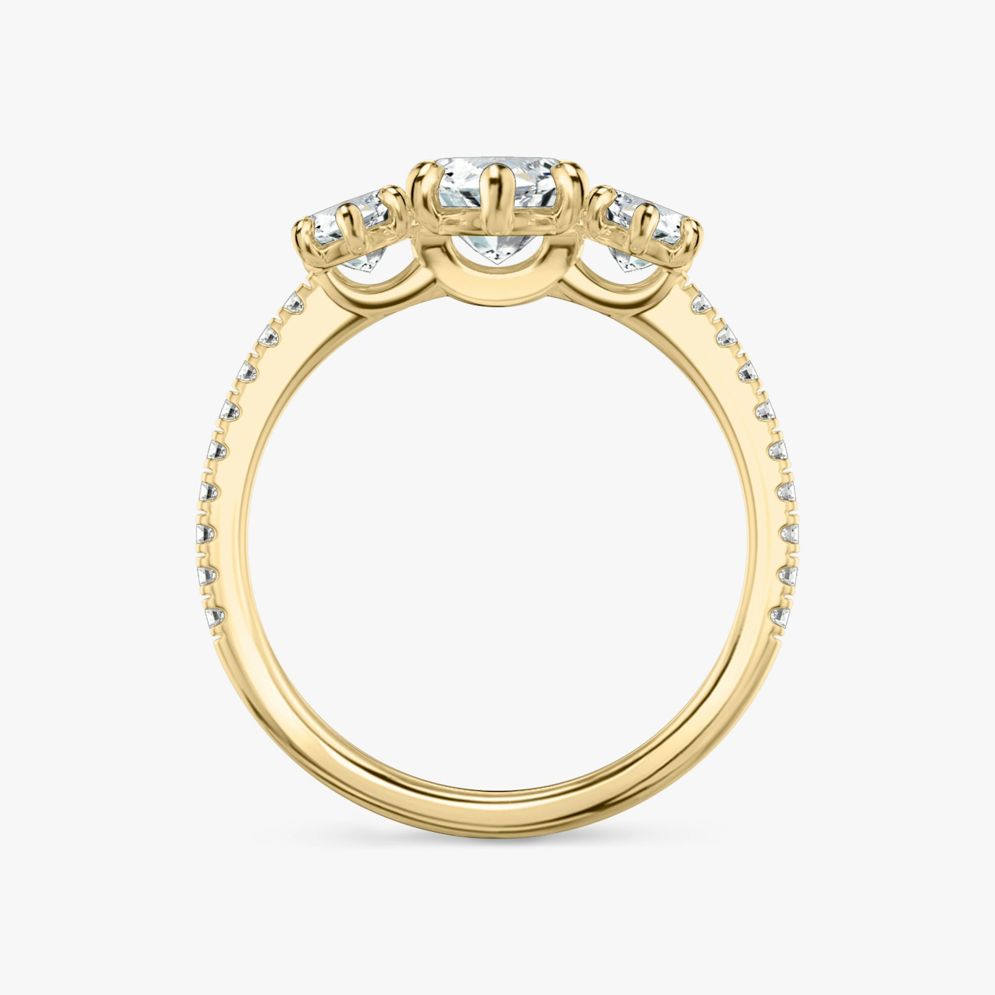 The Three Stone | Marquise | 18k | Yellow Gold | bandAccent: Pavé | sideStoneCarat: 0.50ct | sideStoneShape: Marquise | diamondOrientation: vertical | caratWeight: other