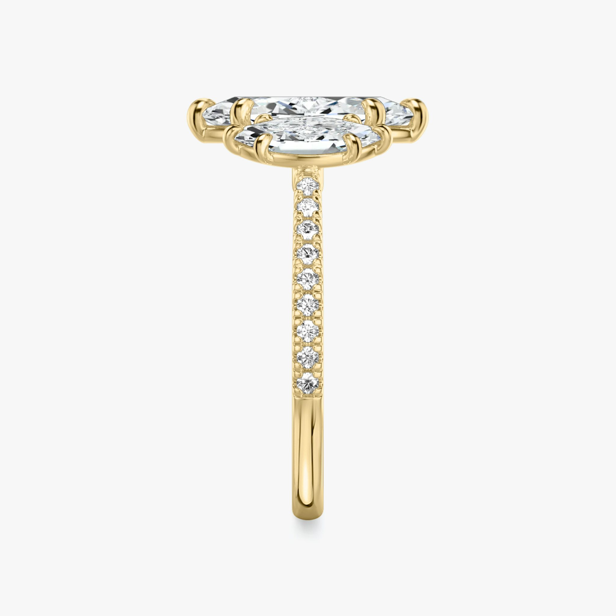 The Three Stone | Marquise | 18k | Yellow Gold | bandAccent: Pavé | sideStoneCarat: 0.50ct | sideStoneShape: Marquise | diamondOrientation: vertical | caratWeight: other