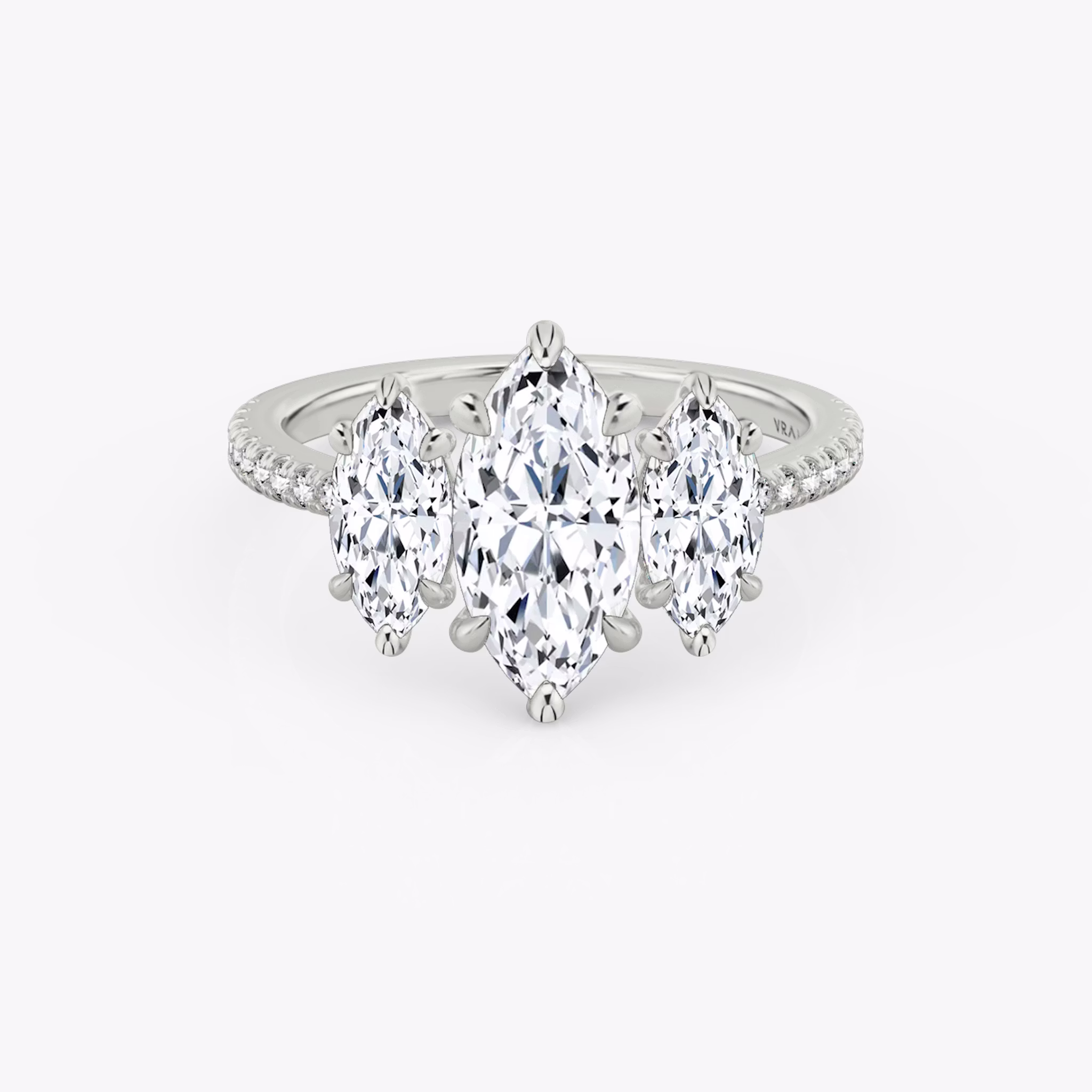 The Three Stone | Marquise | Platinum | bandAccent: Pavé | sideStoneCarat: 0.50ct | sideStoneShape: Marquise | diamondOrientation: vertical | caratWeight: other