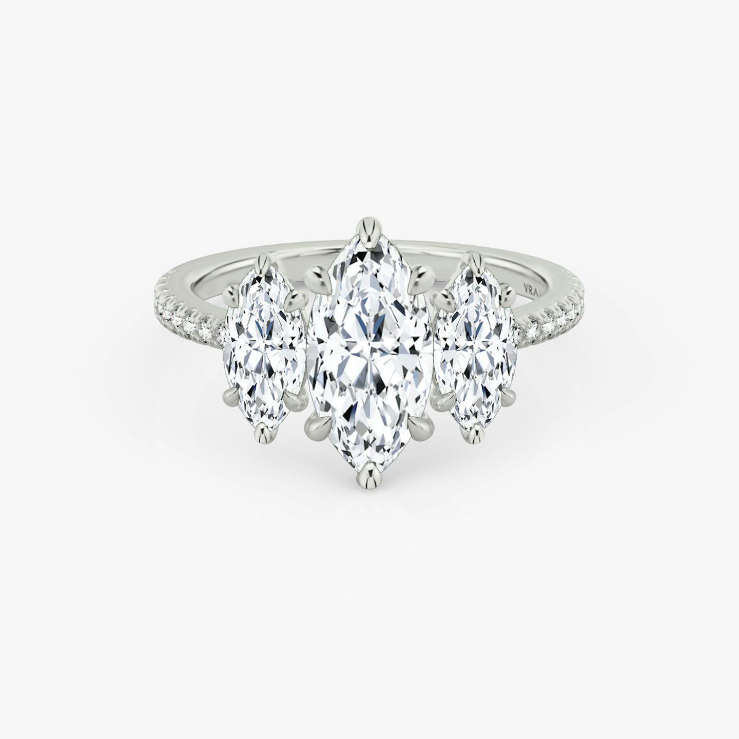 The Three Stone | Marquise | Platinum | bandAccent: Pavé | sideStoneCarat: 0.50ct | sideStoneShape: Marquise | diamondOrientation: vertical | caratWeight: other