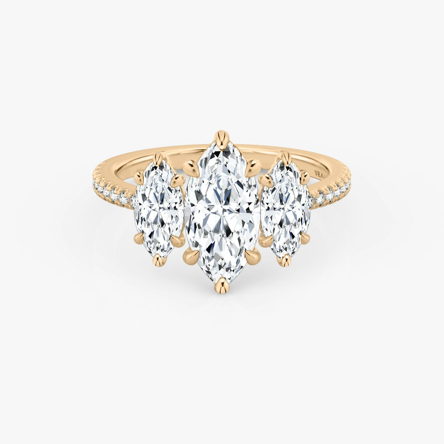 The Three Stone | Marquise | 14k | Rose Gold | bandAccent: Pavé | sideStoneCarat: 0.50ct | sideStoneShape: Marquise | diamondOrientation: vertical | caratWeight: other