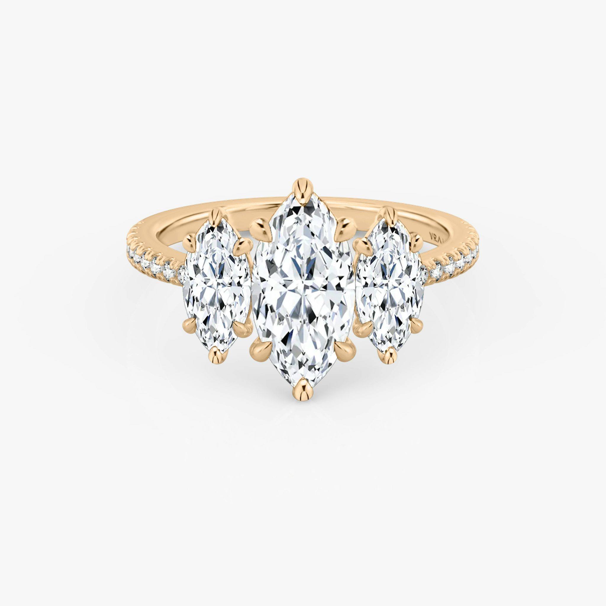 The Three Stone | Marquise | 14k | Rose Gold | bandAccent: Pavé | sideStoneCarat: 0.50ct | sideStoneShape: Marquise | diamondOrientation: vertical | caratWeight: other