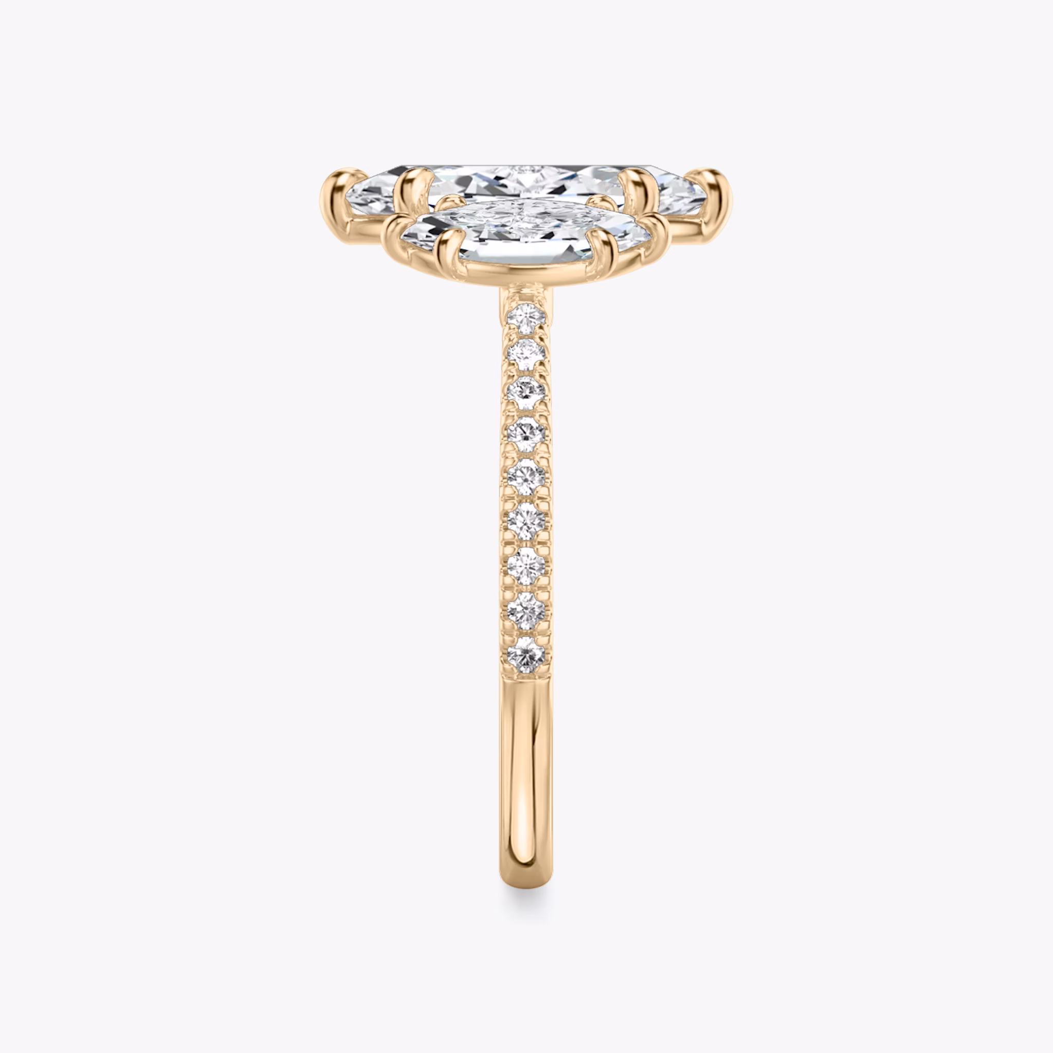 The Three Stone | Marquise | 14k | Rose Gold | bandAccent: Pavé | sideStoneCarat: 0.50ct | sideStoneShape: Marquise | diamondOrientation: vertical | caratWeight: other