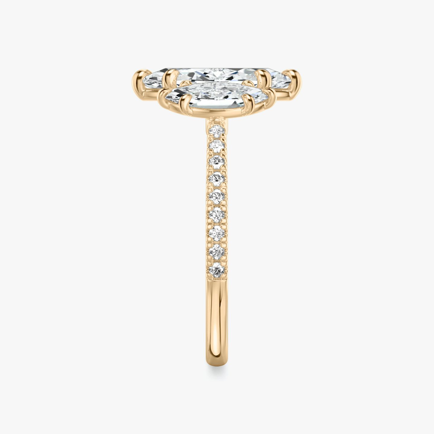 The Three Stone | Marquise | 14k | Rose Gold | bandAccent: Pavé | sideStoneCarat: 0.50ct | sideStoneShape: Marquise | diamondOrientation: vertical | caratWeight: other