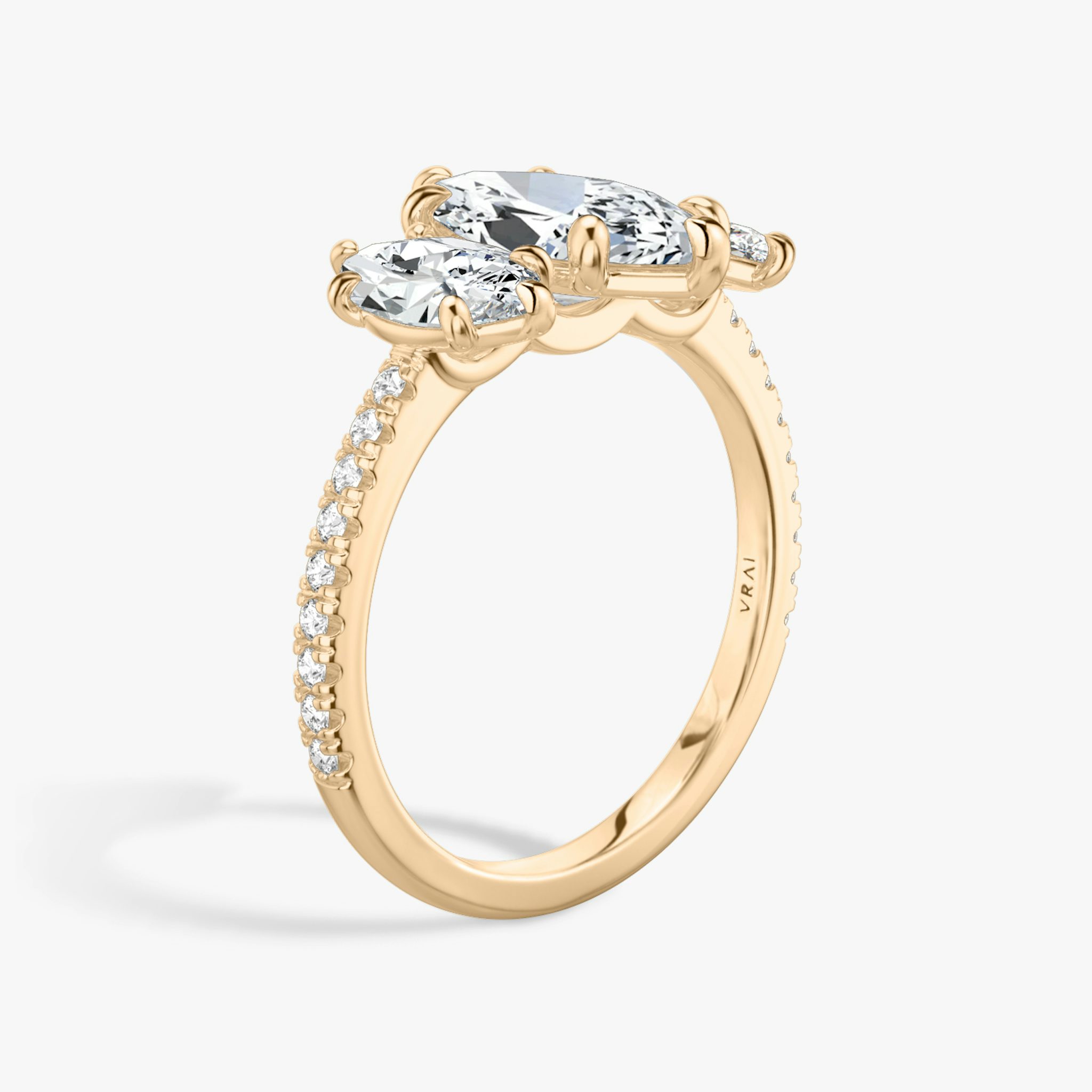 The Three Stone | Marquise | 14k | Rose Gold | bandAccent: Pavé | sideStoneCarat: 0.50ct | sideStoneShape: Marquise | diamondOrientation: vertical | caratWeight: other