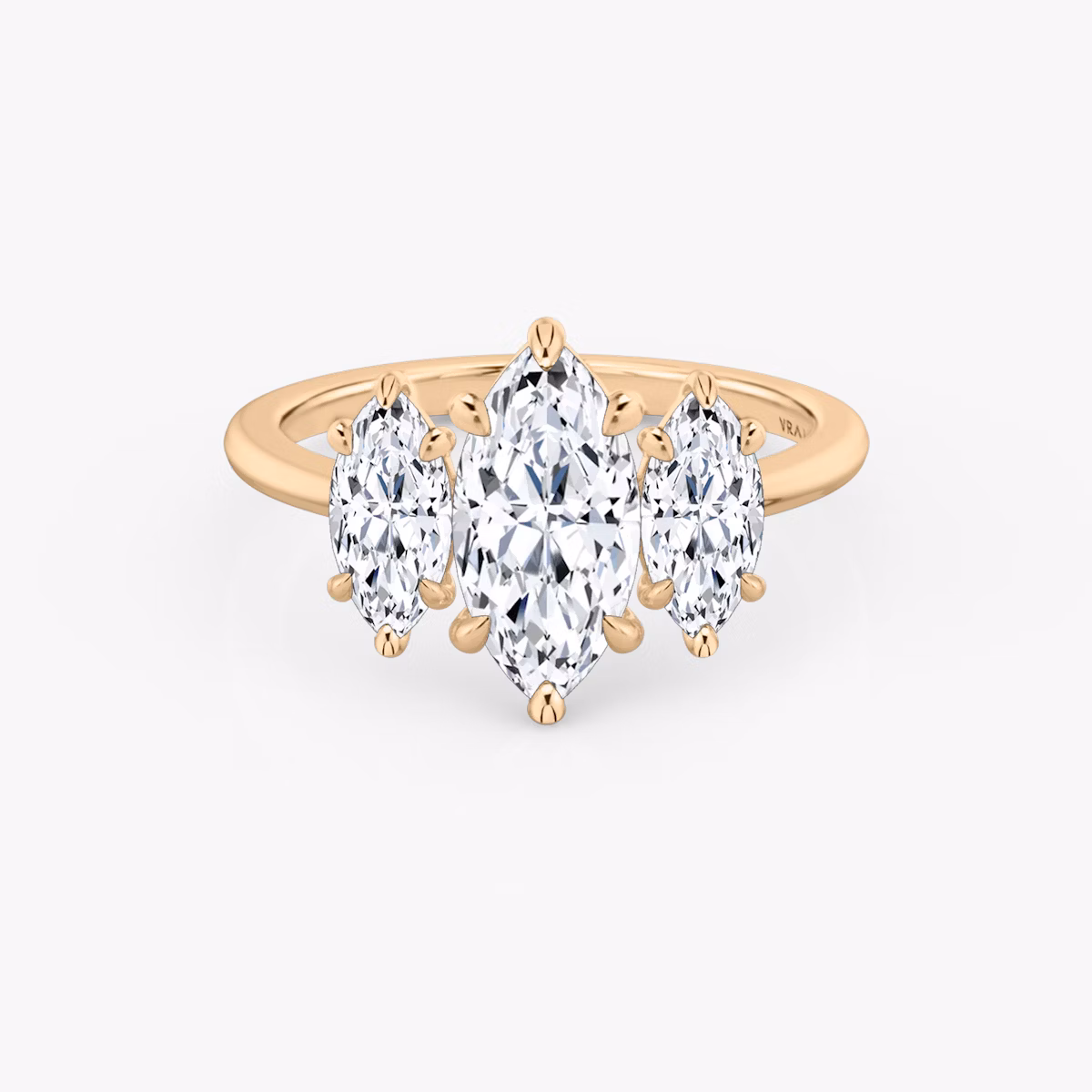The Three Stone | Marquise | 14k | Rose Gold | bandAccent: Plain | sideStoneCarat: 0.50ct | sideStoneShape: Marquise | diamondOrientation: vertical | caratWeight: other