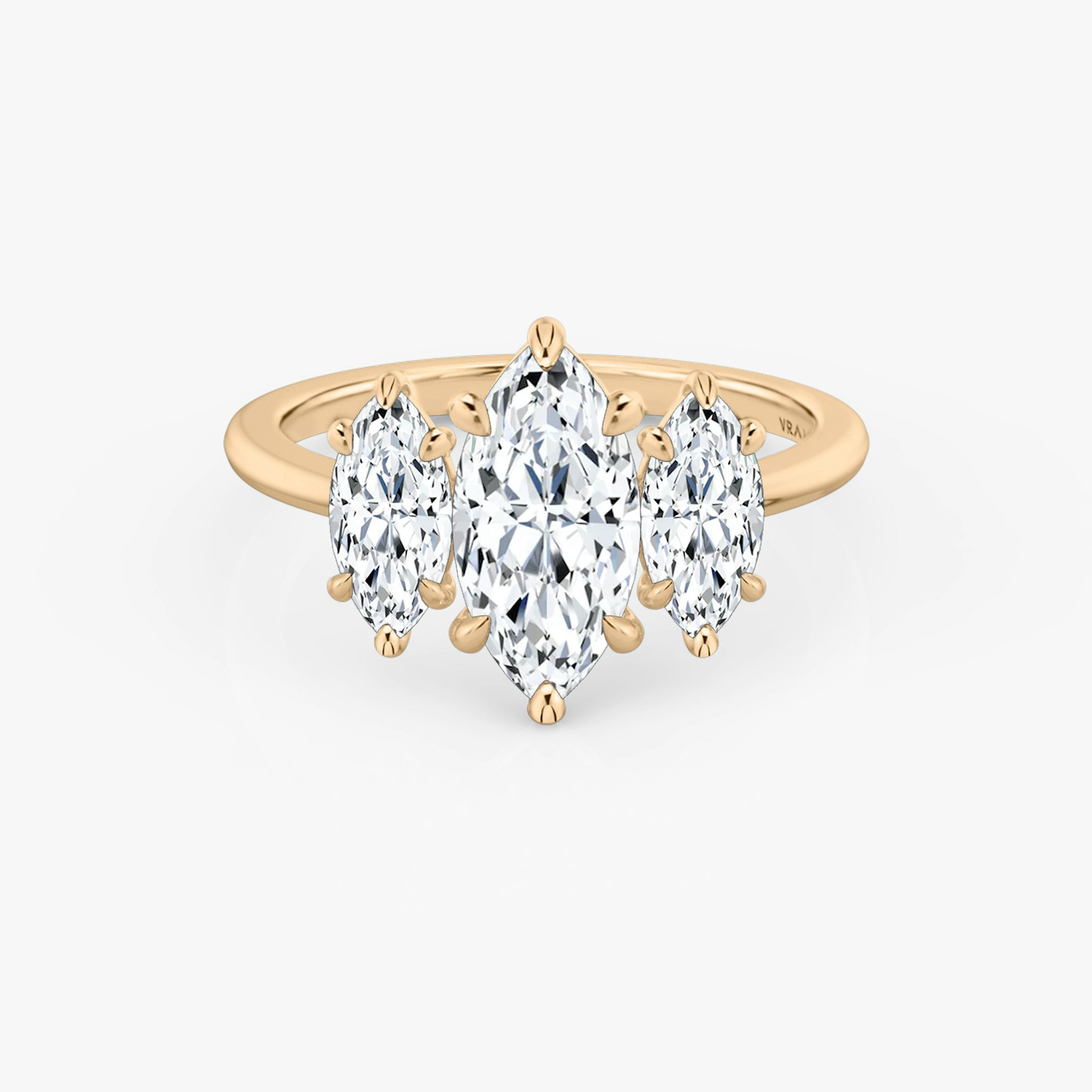 The Three Stone | Marquise | 14k | Rose Gold | bandAccent: Plain | sideStoneCarat: 0.50ct | sideStoneShape: Marquise | diamondOrientation: vertical | caratWeight: other