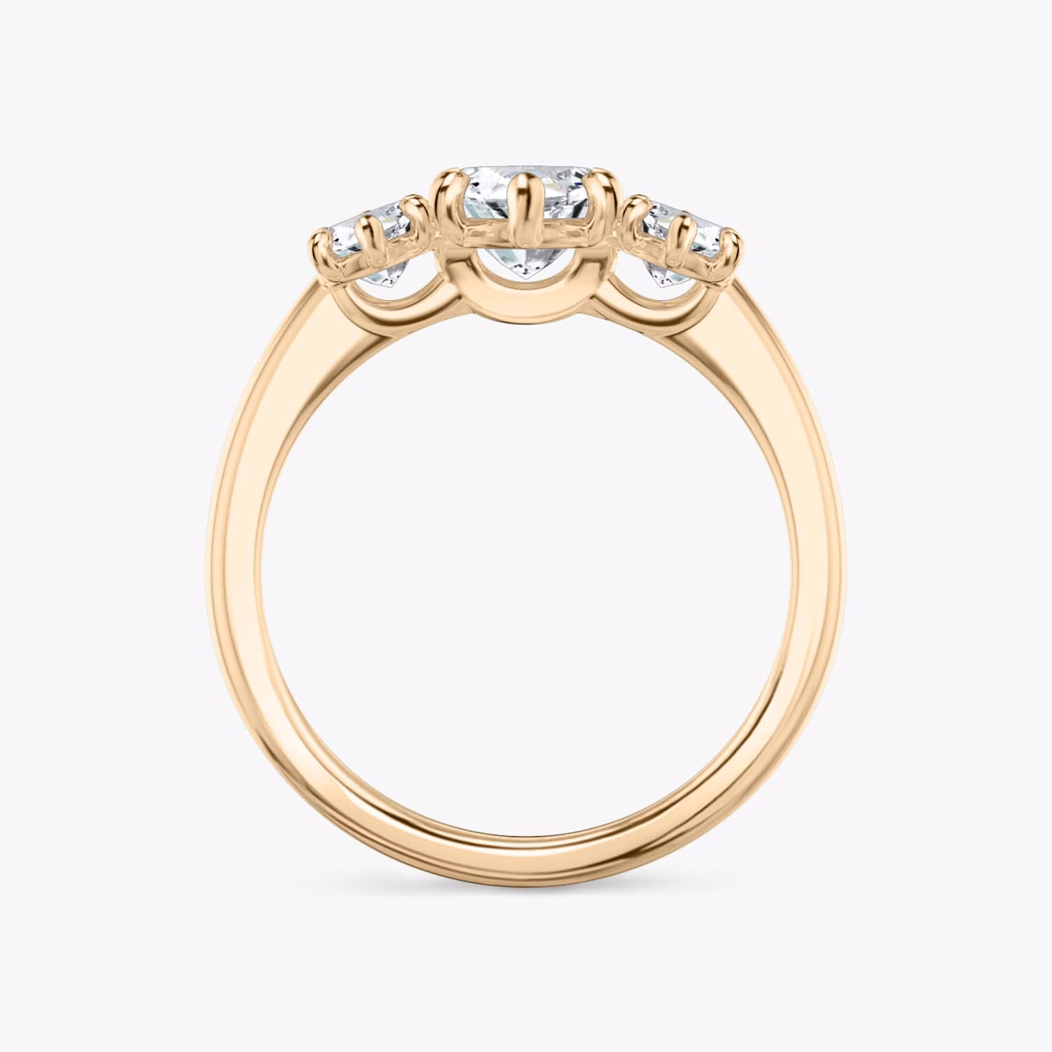 The Three Stone | Marquise | 14k | Rose Gold | bandAccent: Plain | sideStoneCarat: 0.50ct | sideStoneShape: Marquise | diamondOrientation: vertical | caratWeight: other