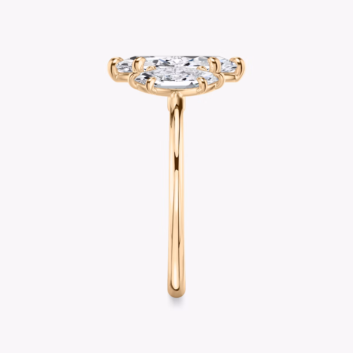 The Three Stone | Marquise | 14k | Rose Gold | bandAccent: Plain | sideStoneCarat: 0.50ct | sideStoneShape: Marquise | diamondOrientation: vertical | caratWeight: other