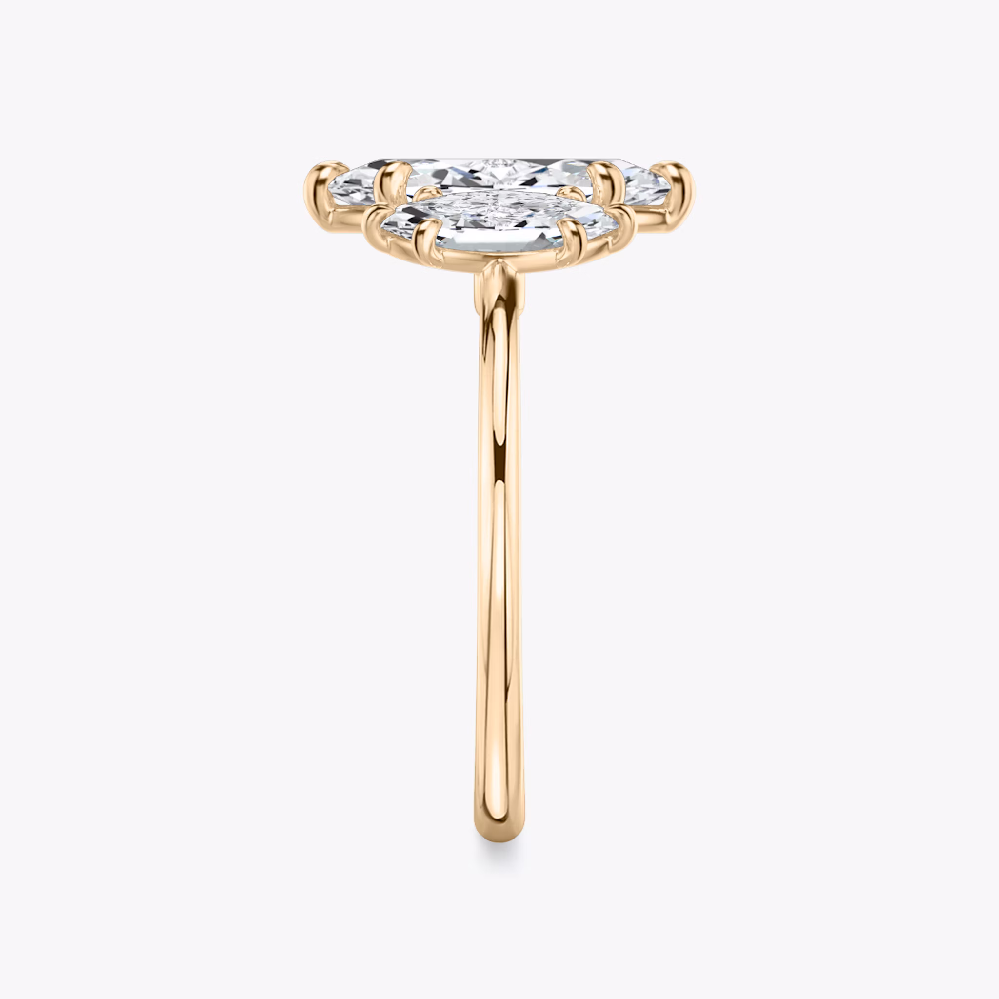The Three Stone | Marquise | 14k | Rose Gold | bandAccent: Plain | sideStoneCarat: 0.50ct | sideStoneShape: Marquise | diamondOrientation: vertical | caratWeight: other