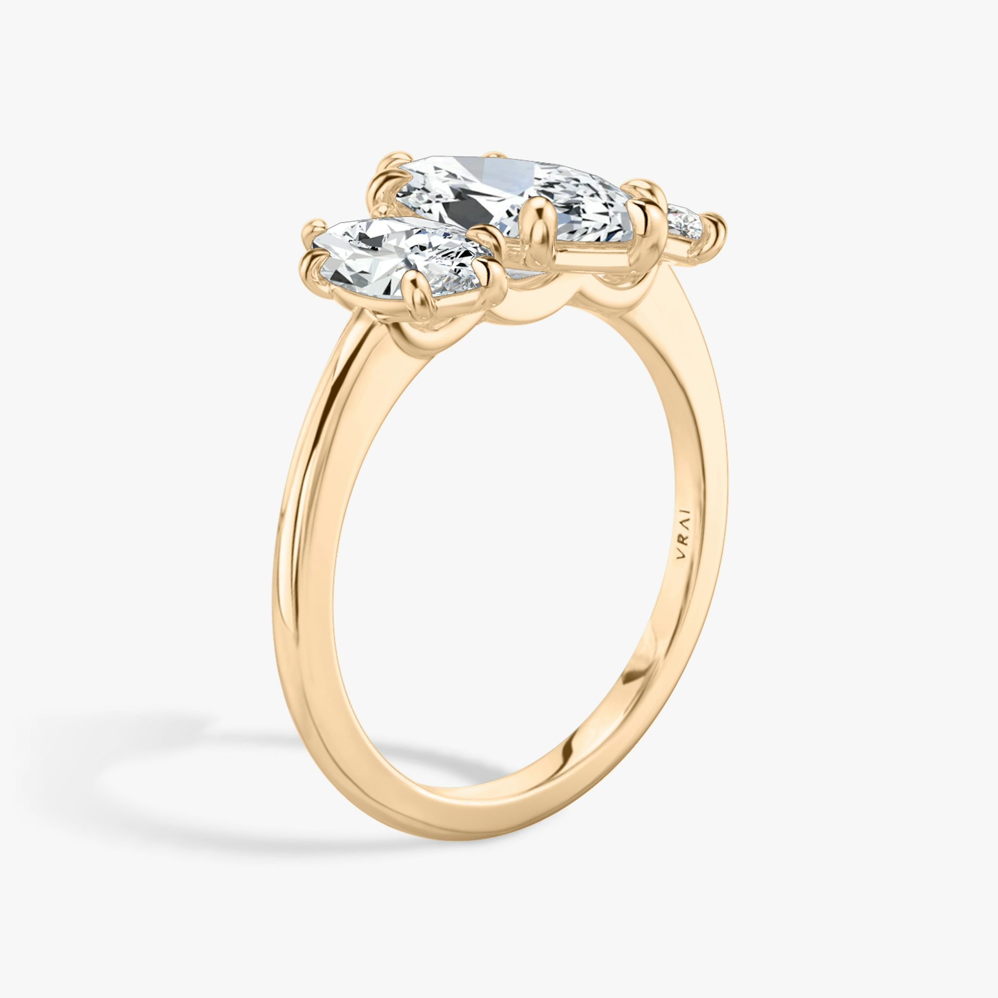 The Three Stone | Marquise | 14k | Rose Gold | bandAccent: Plain | sideStoneCarat: 0.50ct | sideStoneShape: Marquise | diamondOrientation: vertical | caratWeight: other