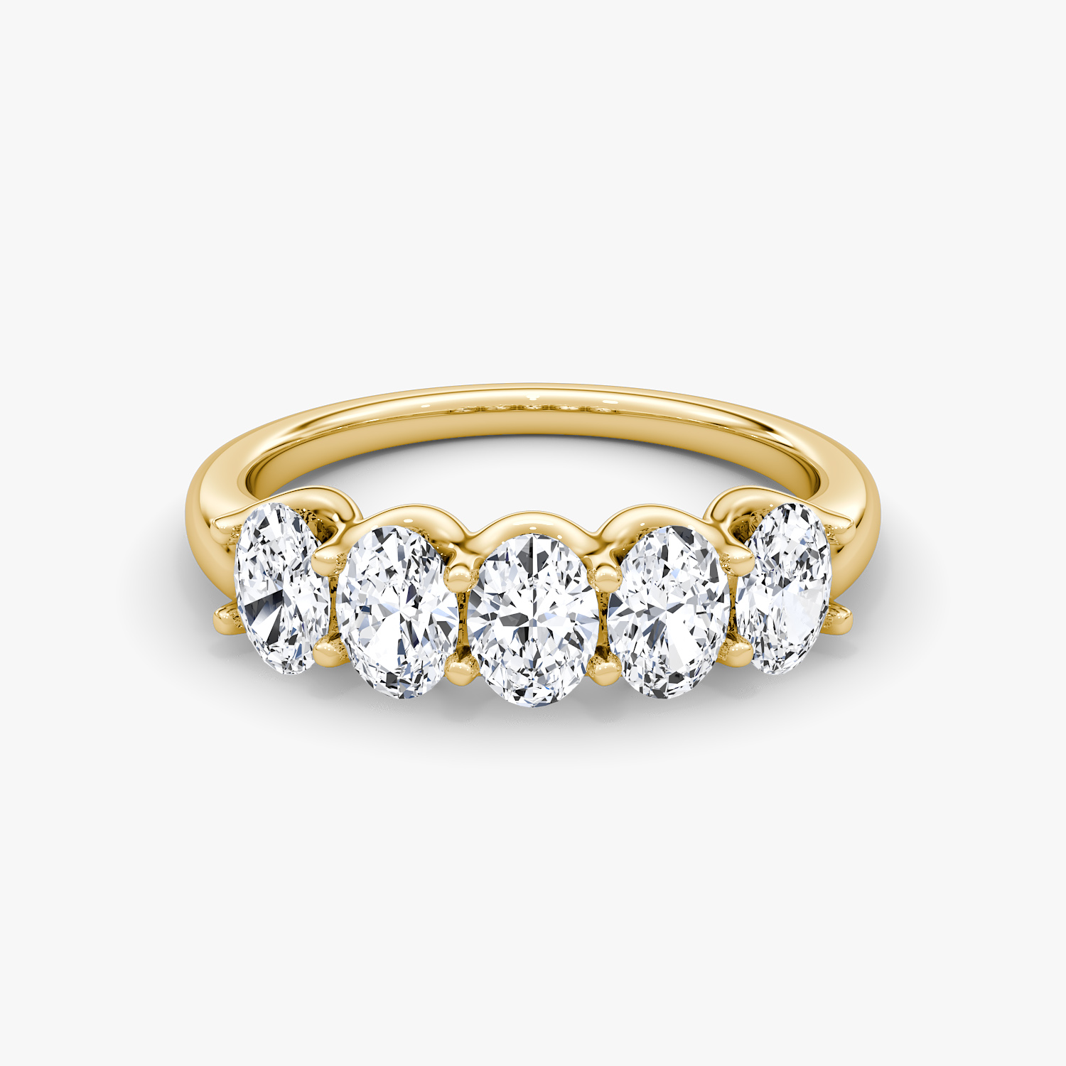 Five Stone Wedding Band in Yellow Gold with Oval Cut VRAI Created Diamonds 