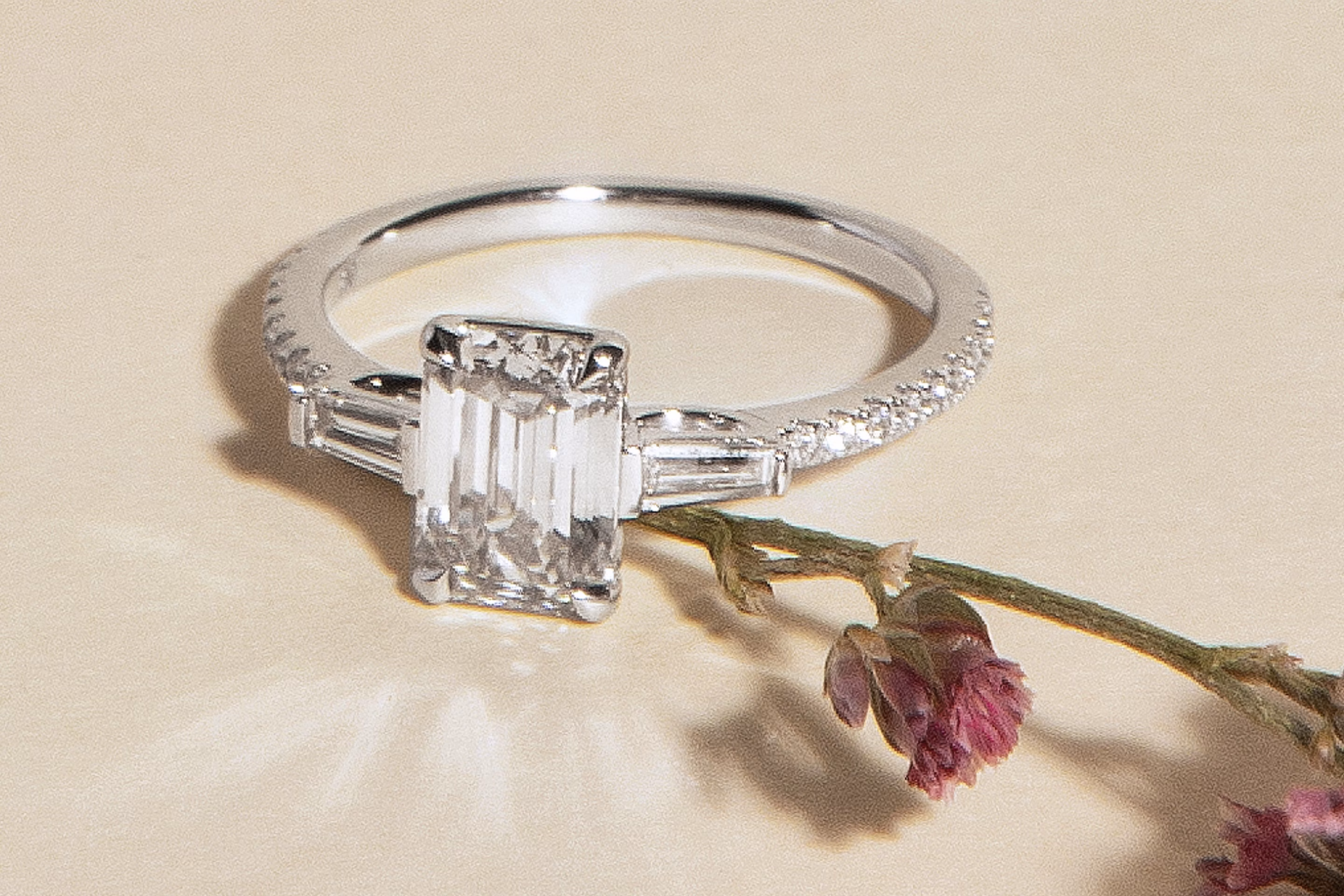 Emerald engagement ring in platinum