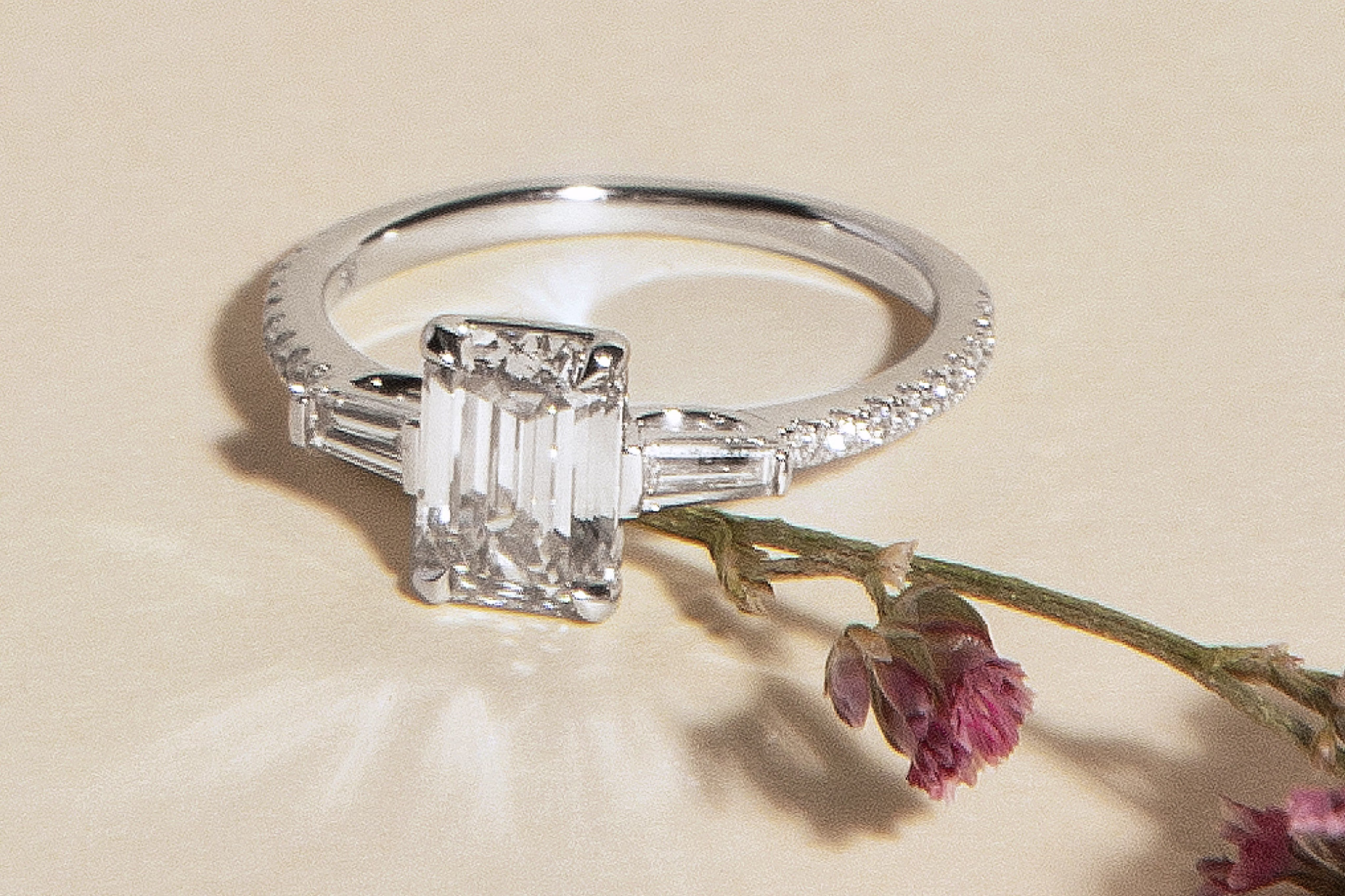 Emerald engagement ring in platinum