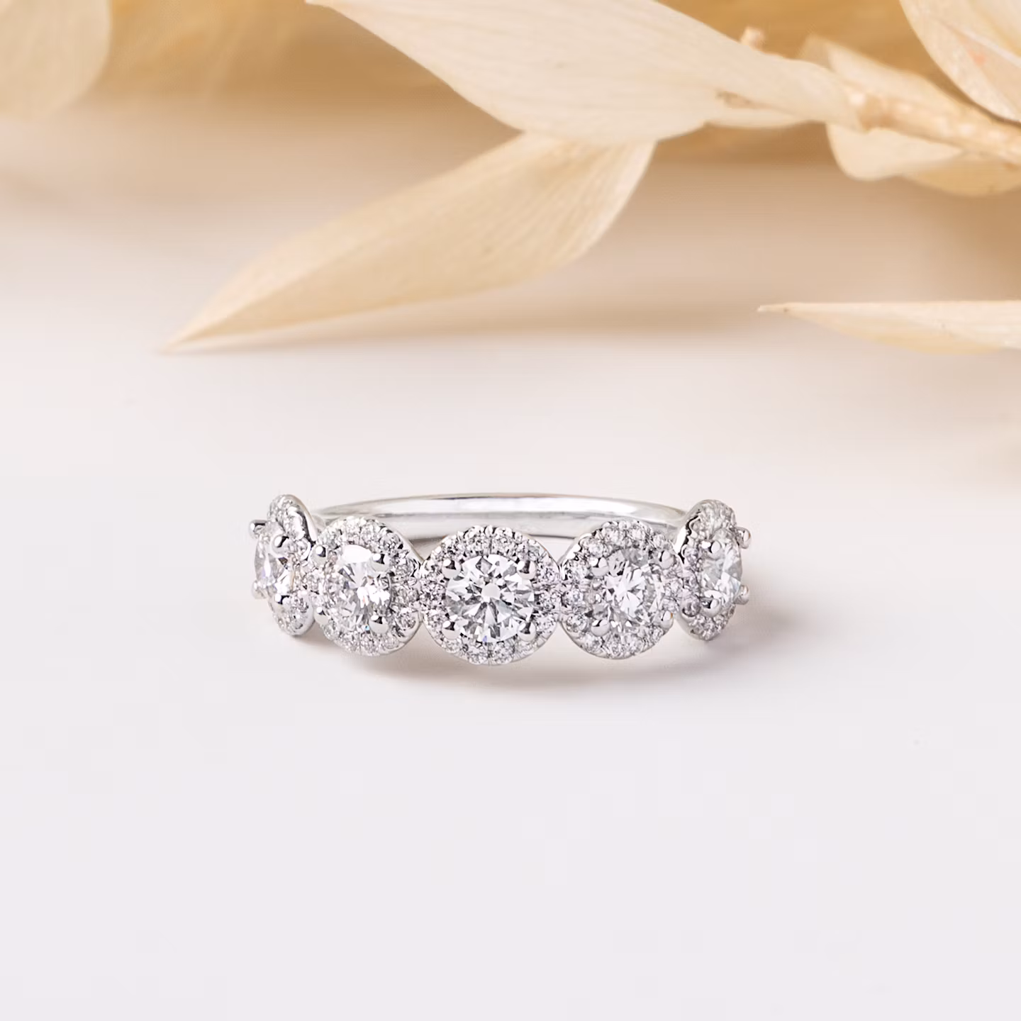 The Five Stone Halo Band | Round Brilliant | 14k | Rose Gold