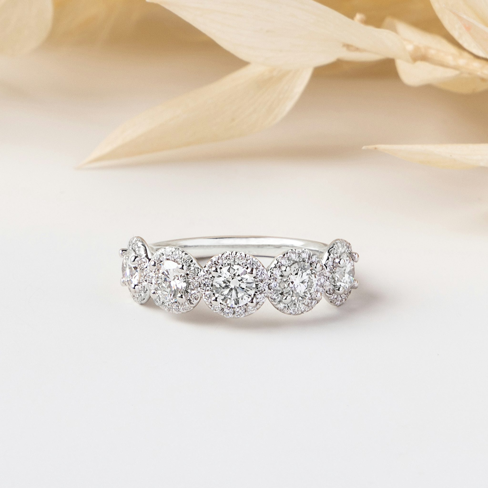 The Five Stone Halo Band | Round Brilliant | 18k | Yellow Gold