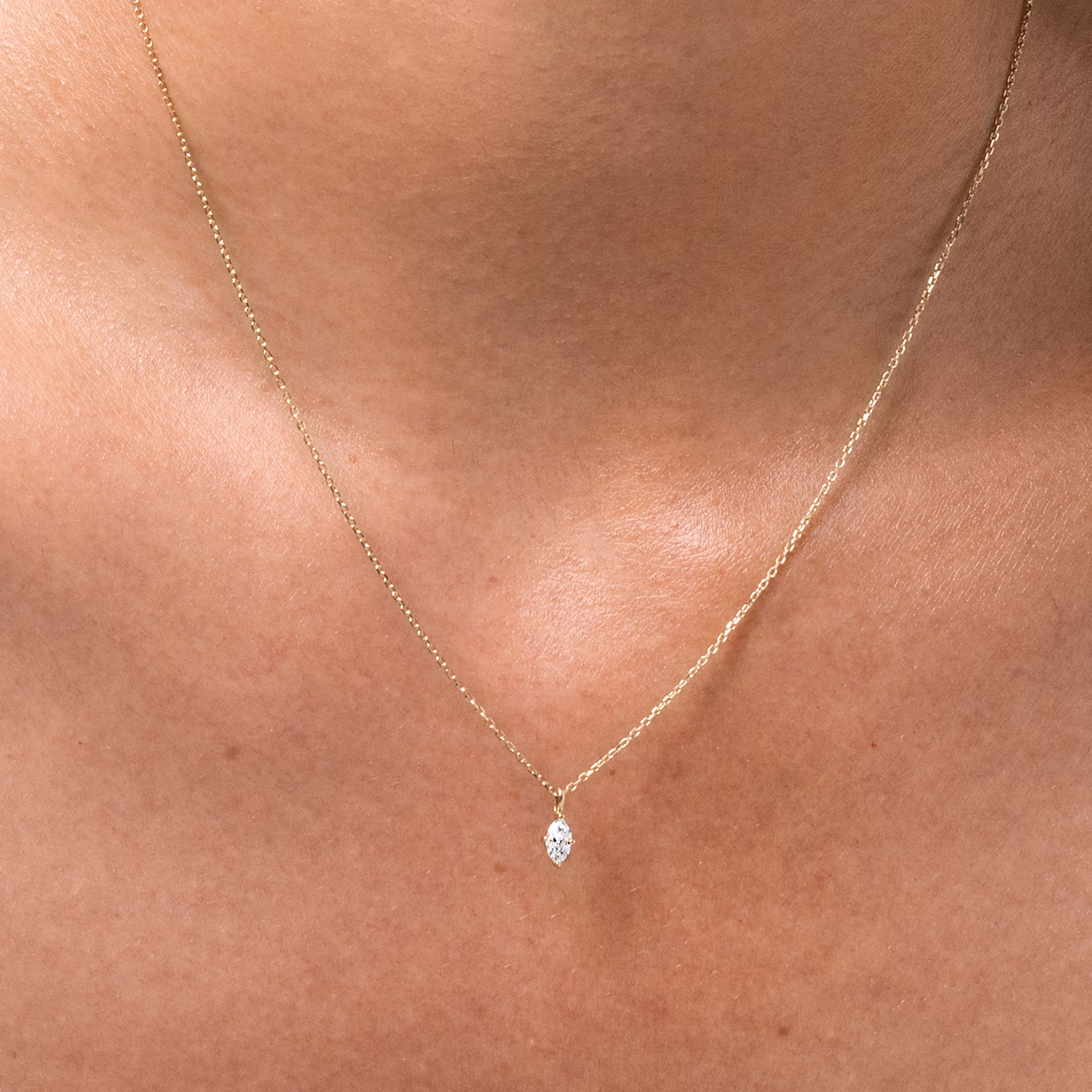 Petite Solitaire Pendant | Marquise | Sterling Silver | chainLength: 16-18
