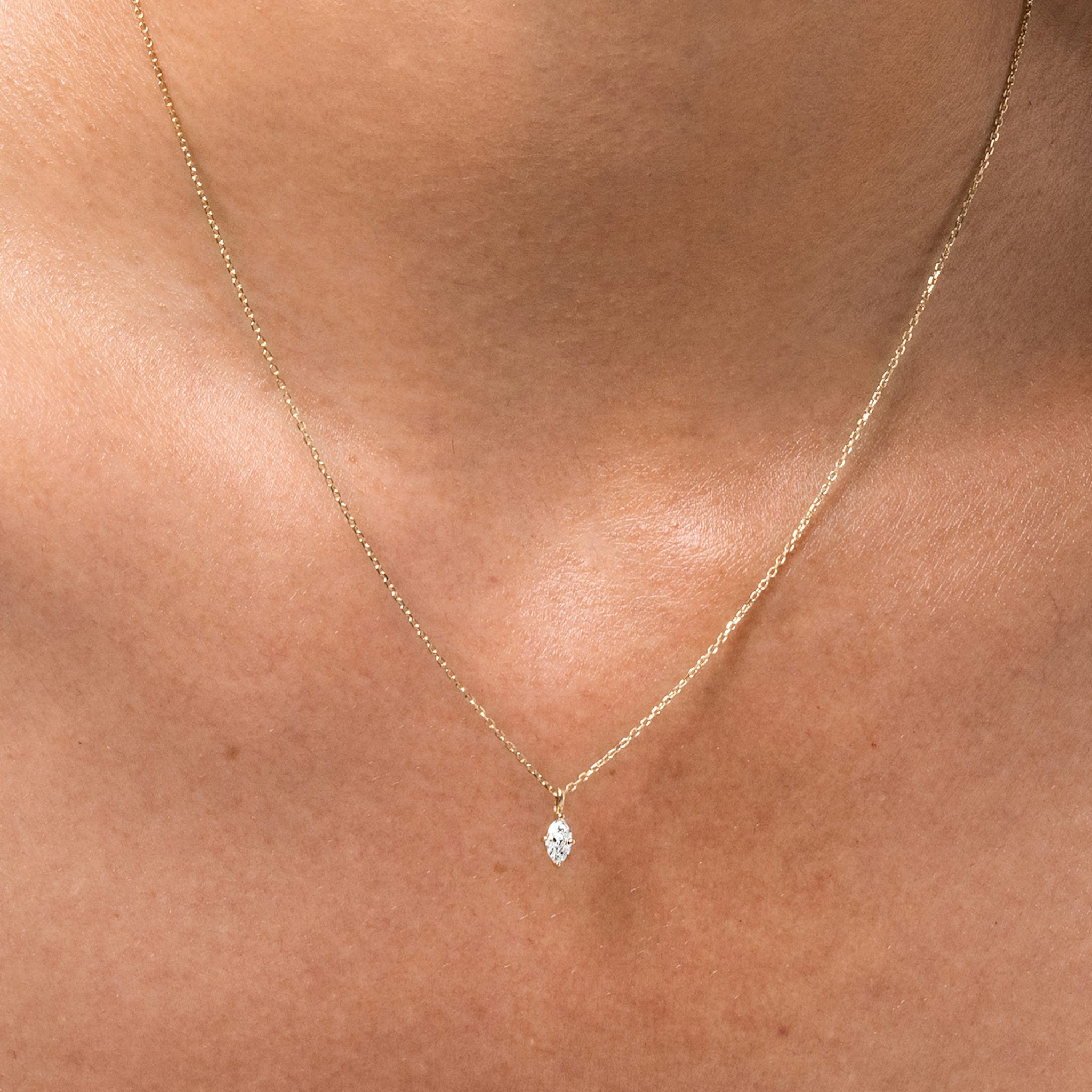 Petite Solitaire Pendant | Marquise | Sterling Silver | chainLength: 16-18