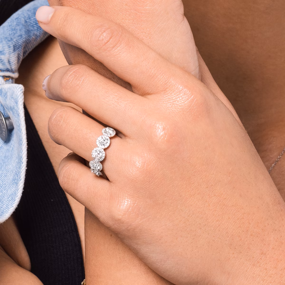 The Five Stone Halo Band | Round Brilliant | 14k | Rose Gold