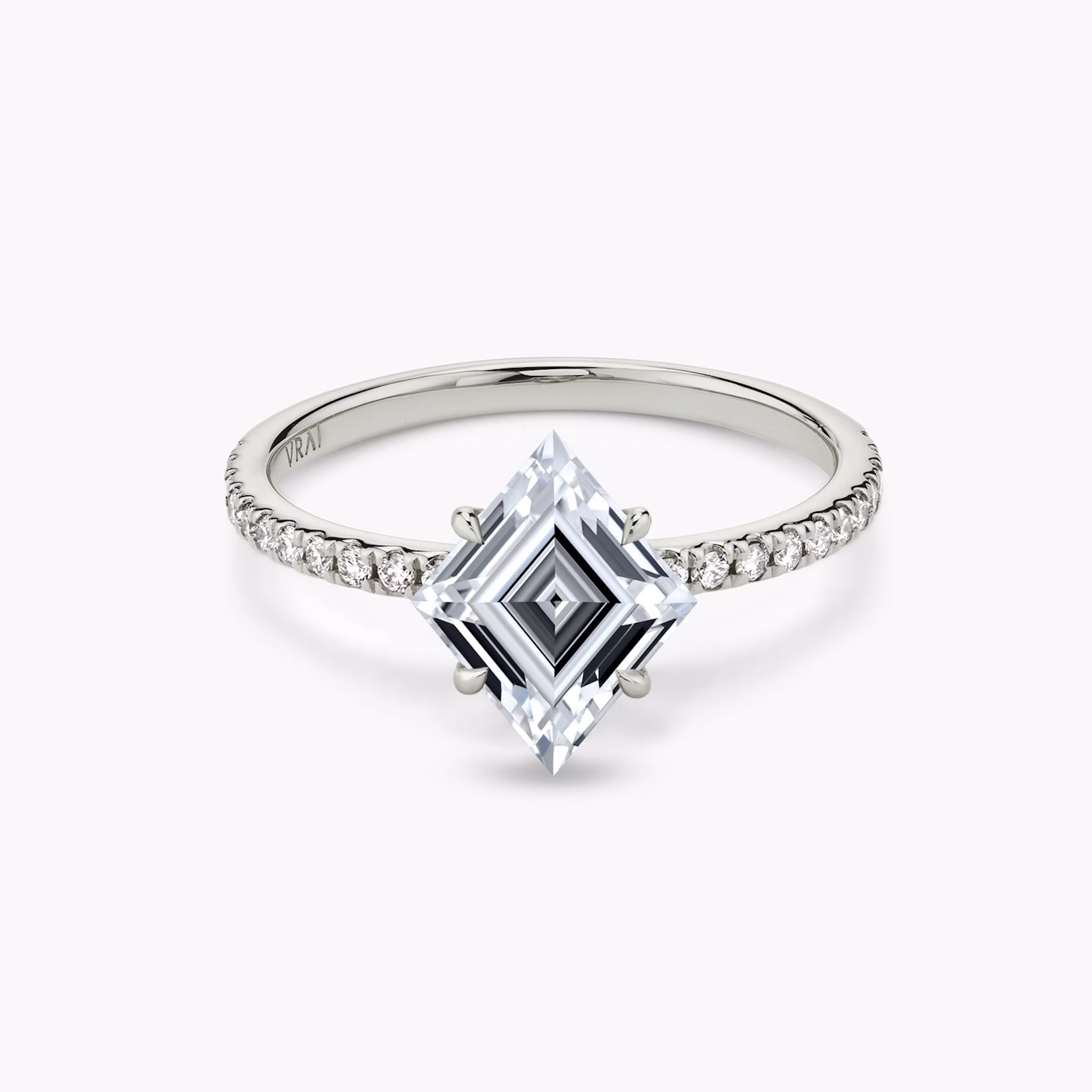 The Signature | Lozenge | 18k | White Gold | bandAccent: Pavé | bandWidth: standard | excludeFromFeed: null | hiddenHalo: no | diamondOrientation: vertical | caratWeight: other