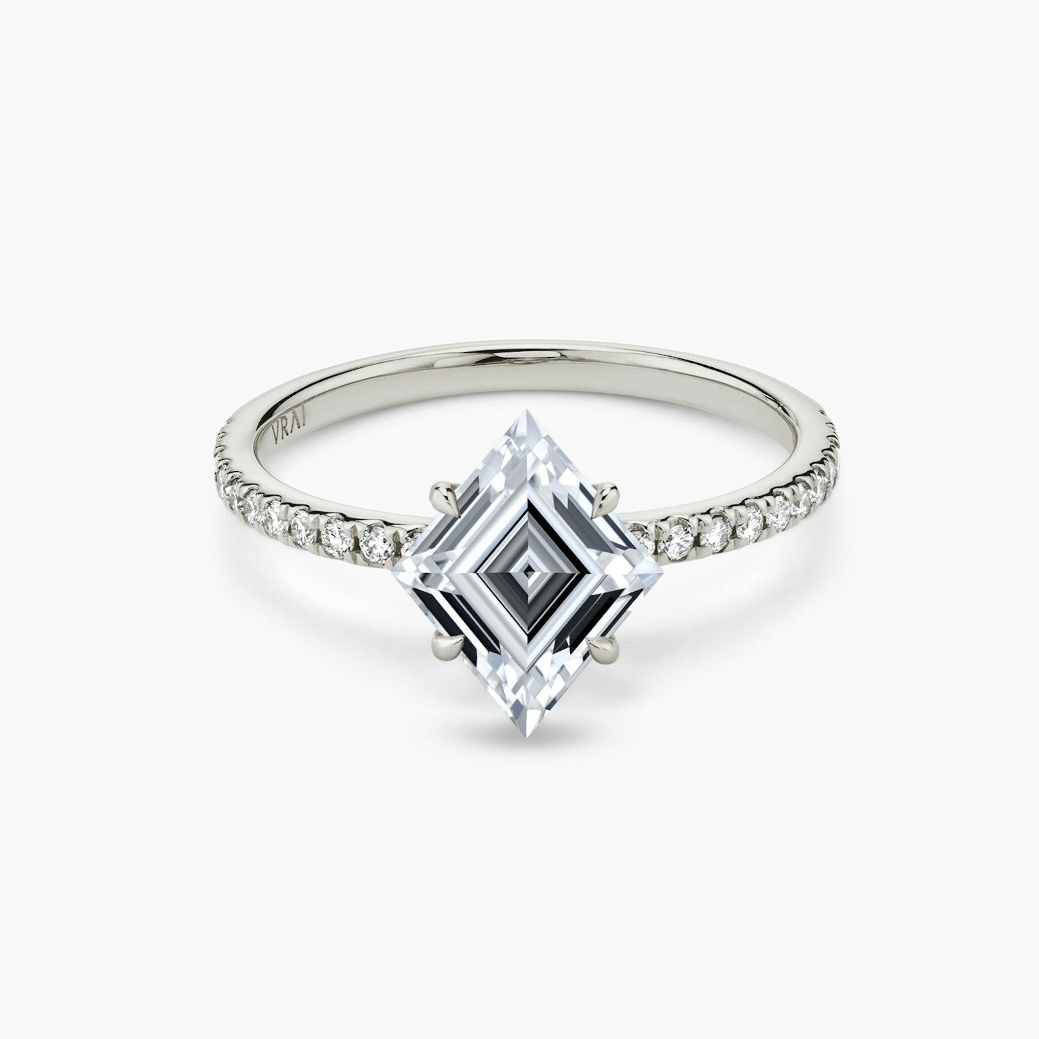The Signature | Lozenge | 18k | White Gold | bandAccent: Pavé | bandWidth: standard | excludeFromFeed: null | hiddenHalo: no | diamondOrientation: vertical | caratWeight: other