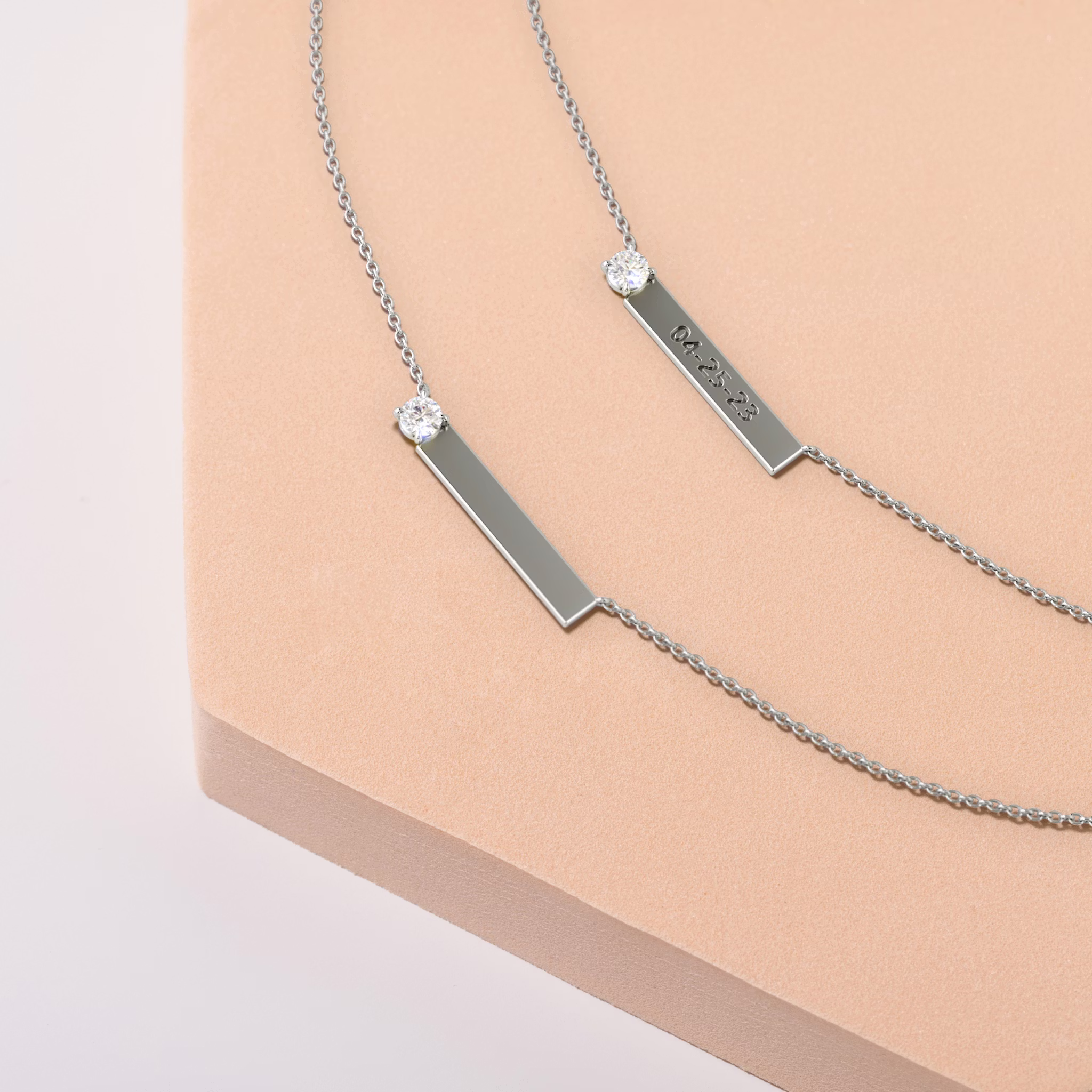 Solitaire Bar Necklace | Round Brilliant | Sterling Silver | chainLength: 16-18