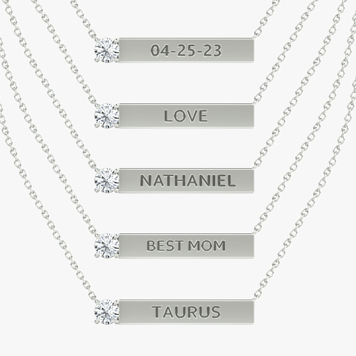 Collar Solitaire Bar | Brillante | Plata esterlina | chainLength: 16-18